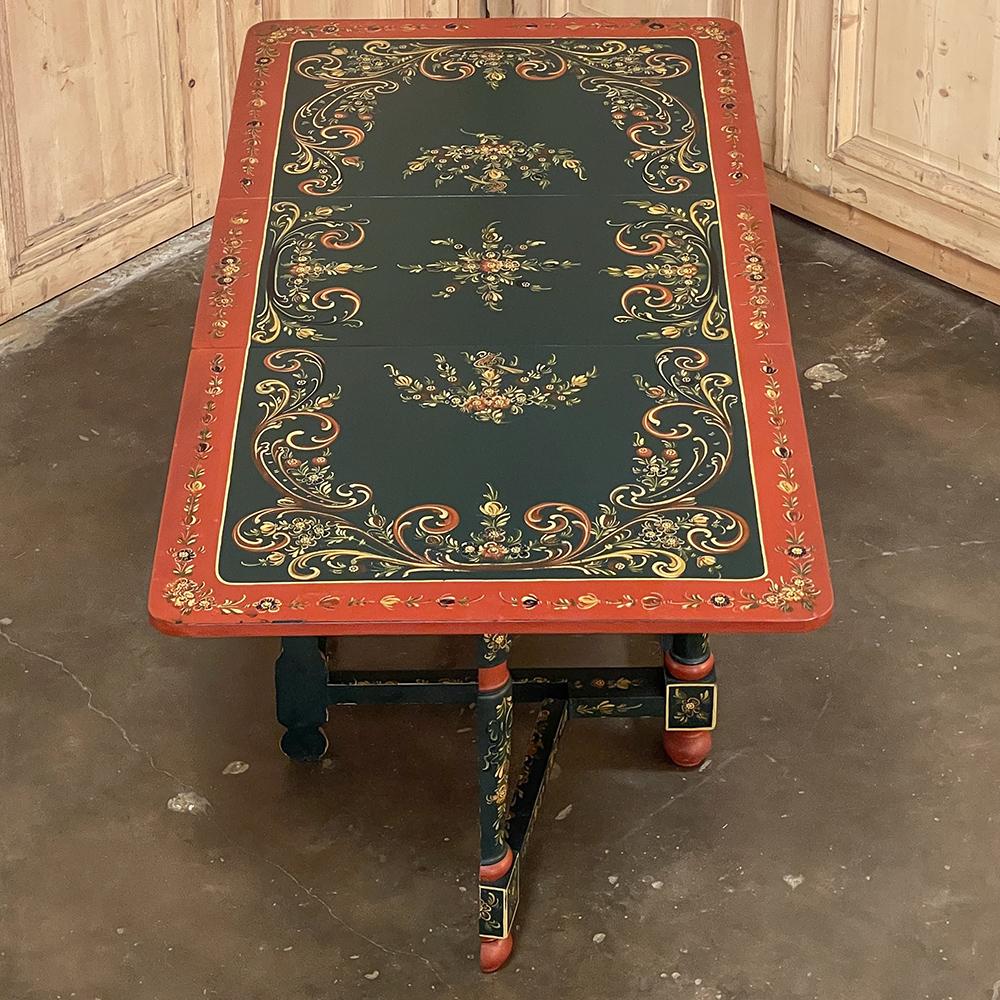 19th Century Swiss Hand-Painted Drop Leaf Table For Sale 1