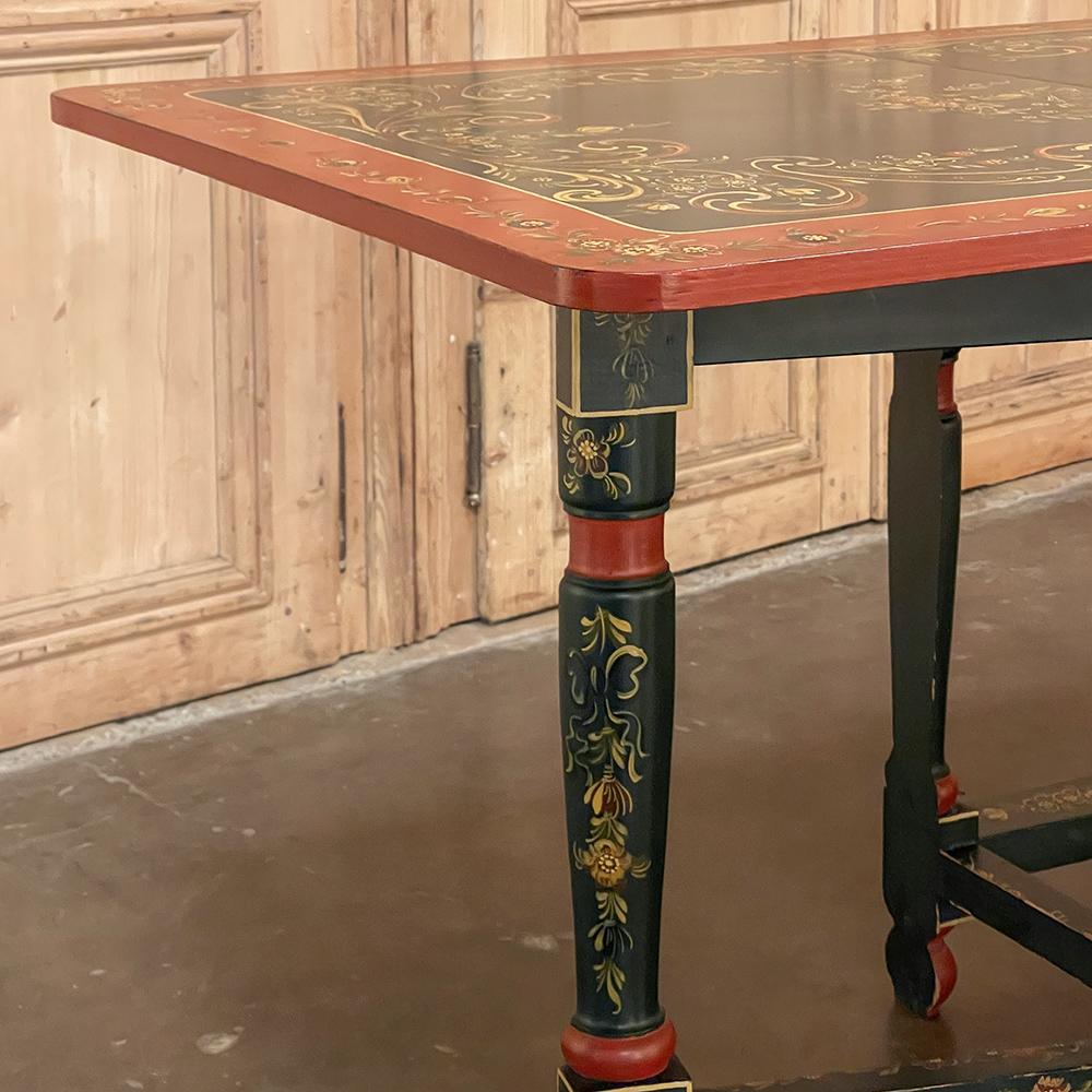 19th Century Swiss Hand-Painted Drop Leaf Table For Sale 2