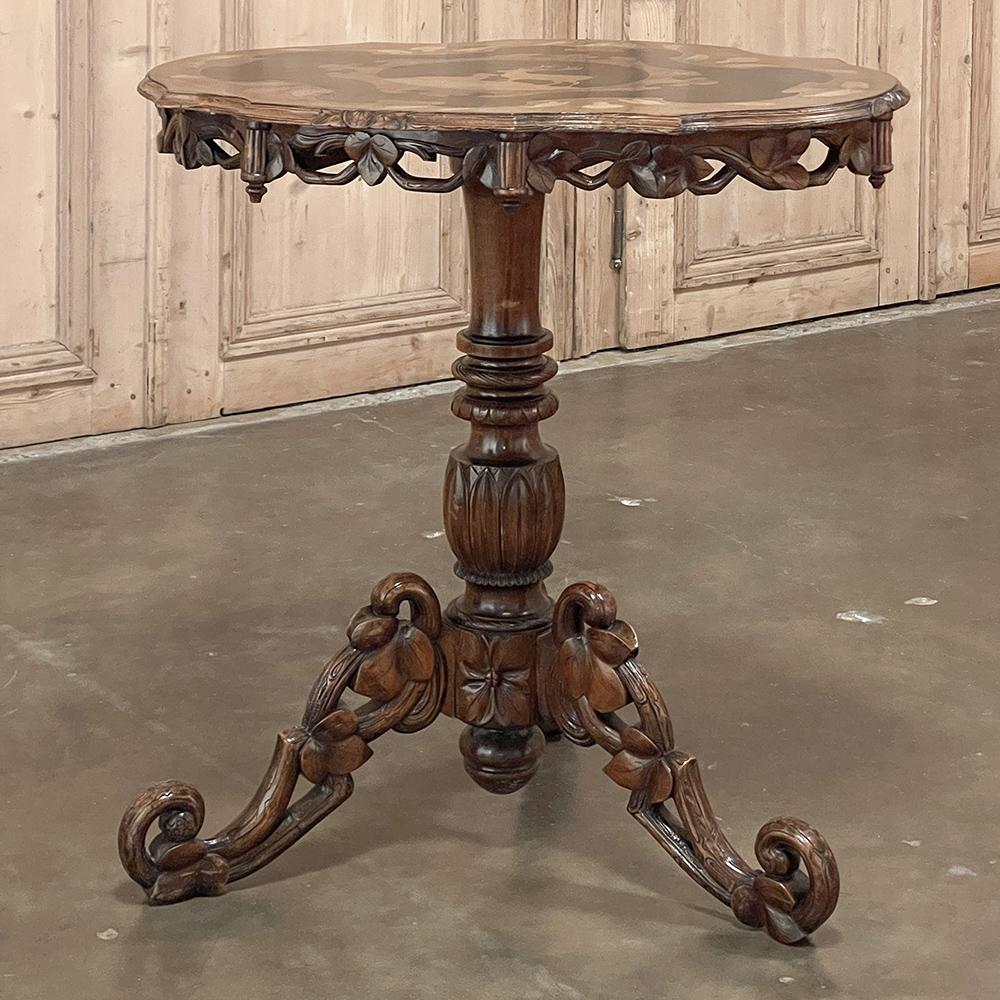 Hand-Crafted 19th Century Swiss Inlaid Tilt-Top Center Table For Sale