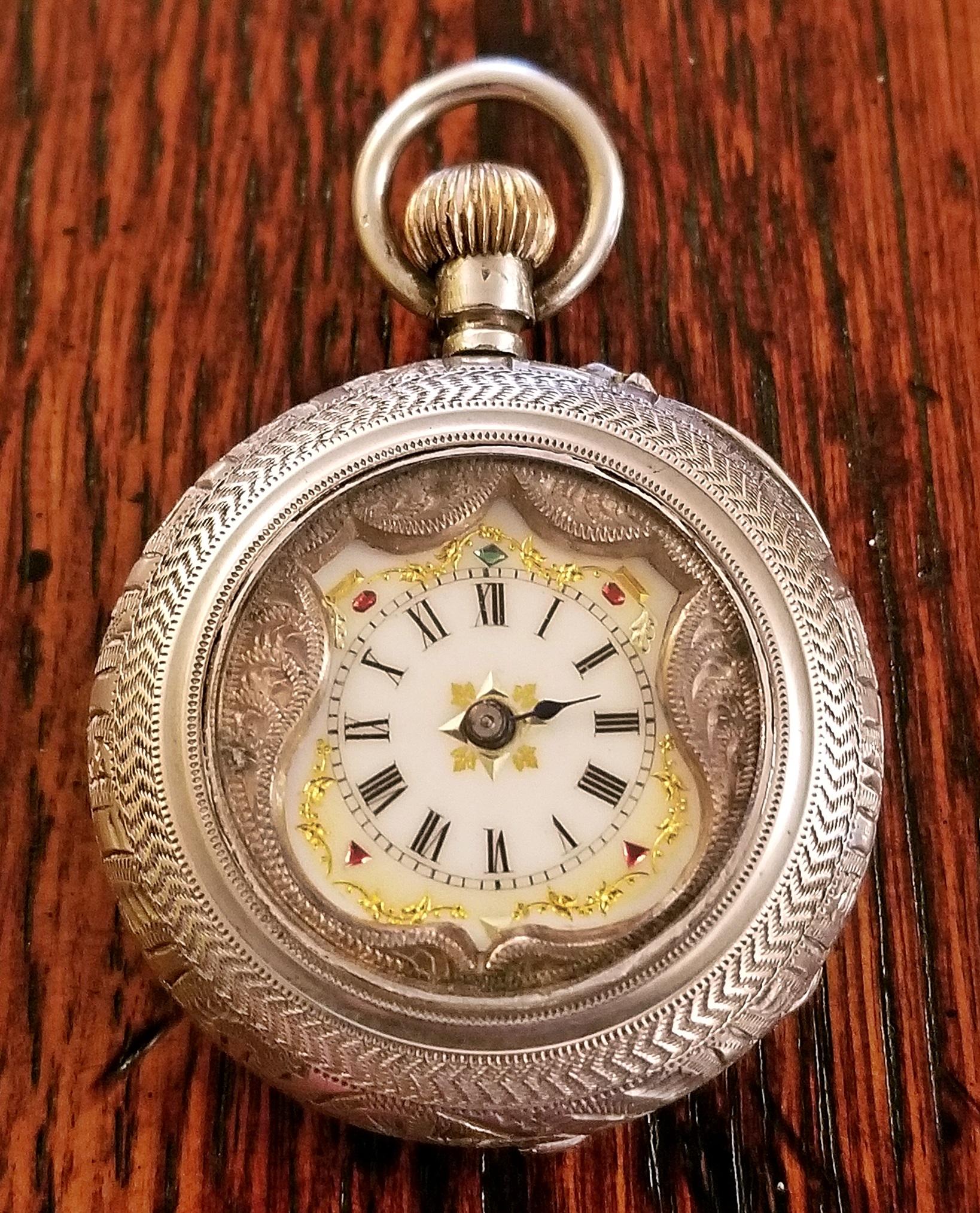 Sterling Silver 19th Century Swiss Ladies Silver Pocket Watch, Half Hunter – ‘EZ’ Makers Mark