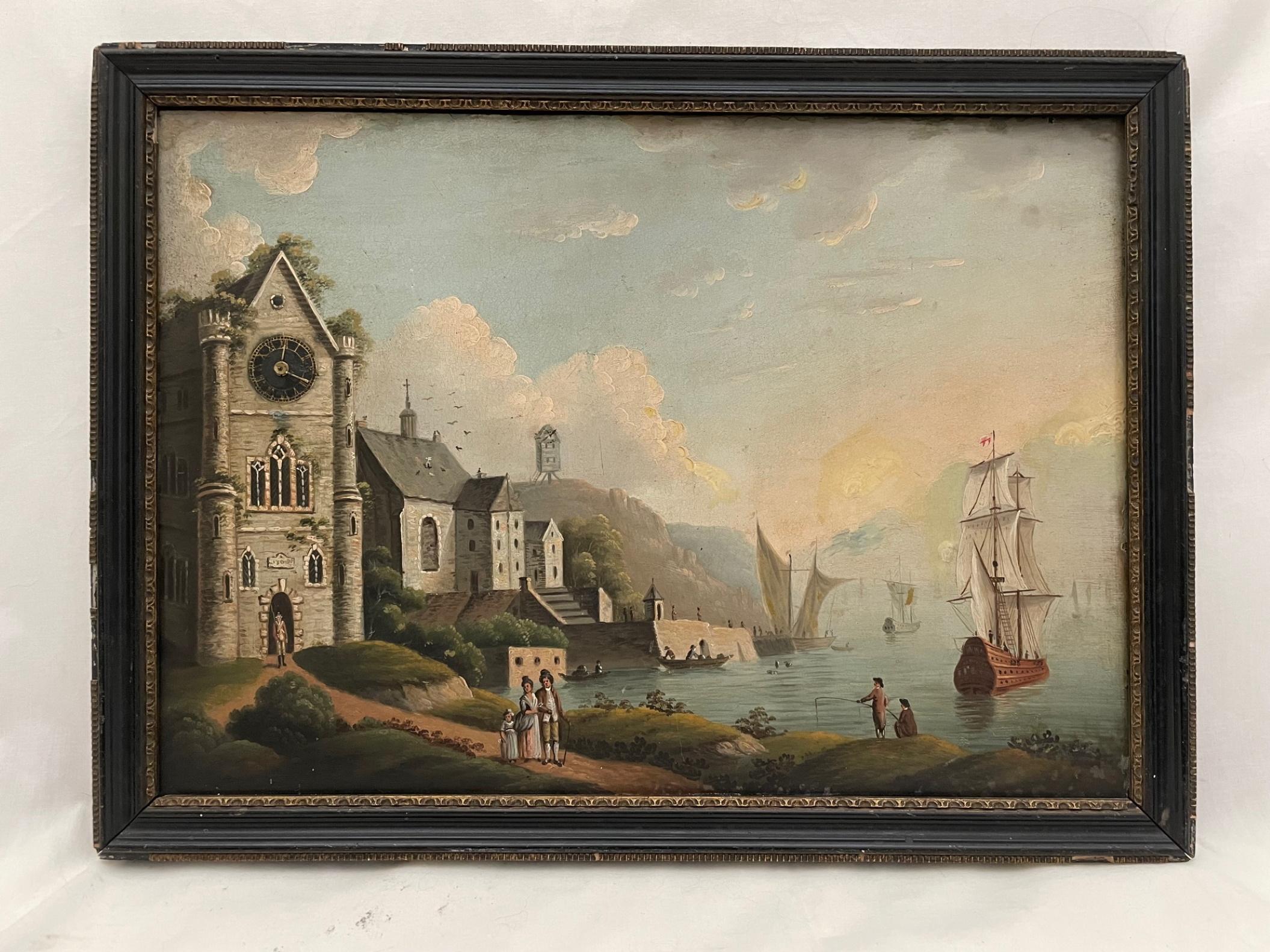 19th century Swiss mechanical clock painting circa 1820

This antique and unique clock painting is created in oil on metal circa 1820 in Switzerland. This clock painting is an exceptional example of the genre. The painting depicts a lake in a
