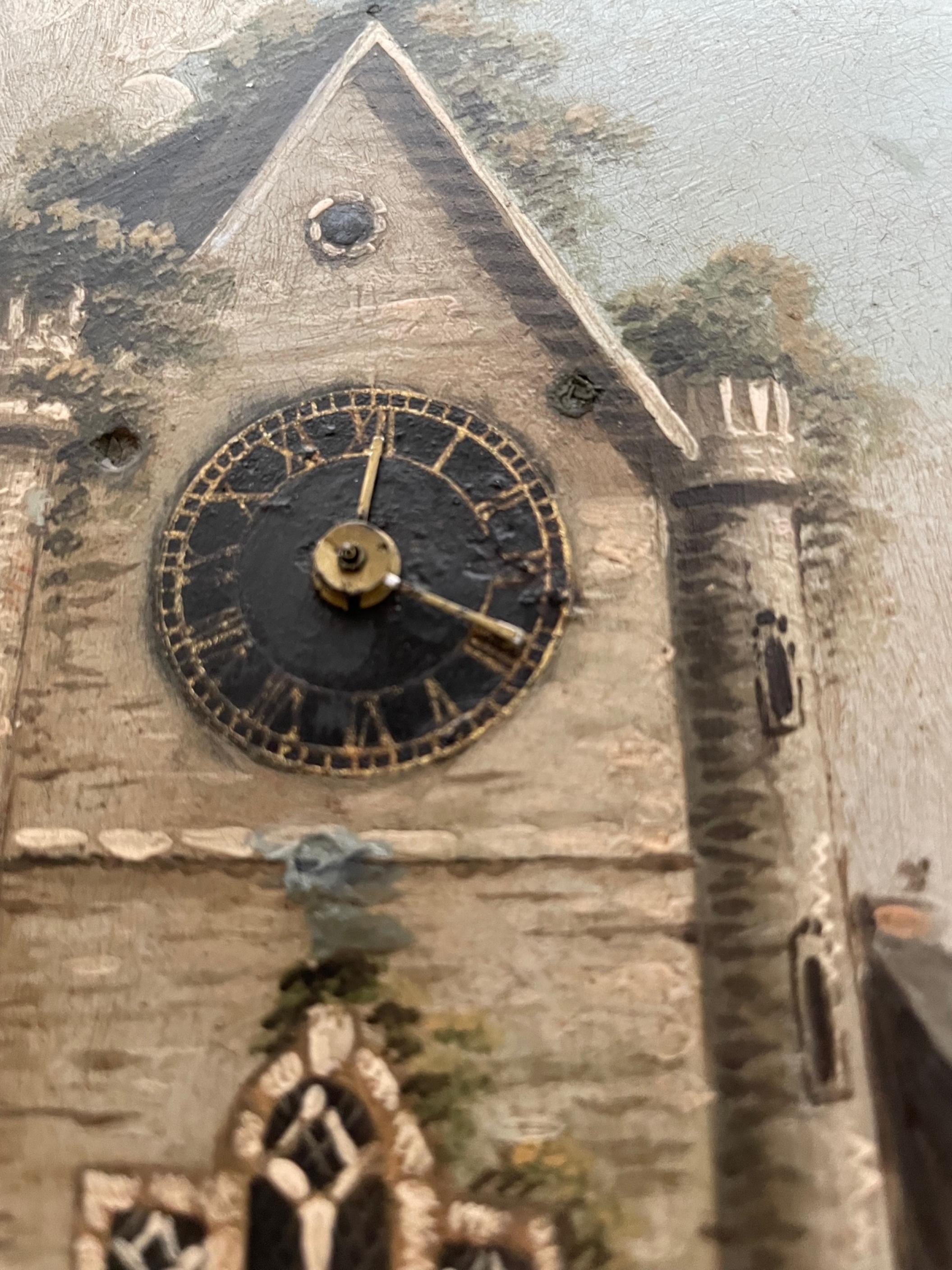 19th Century Swiss Mechanical Clock Painting, Circa 1820 In Good Condition For Sale In Vero Beach, FL