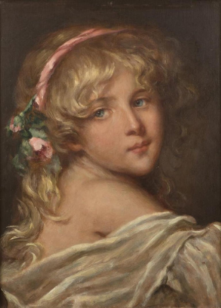 Swedish 19th Century Swiss Oil on Board Painting of Blonde Girl For Sale