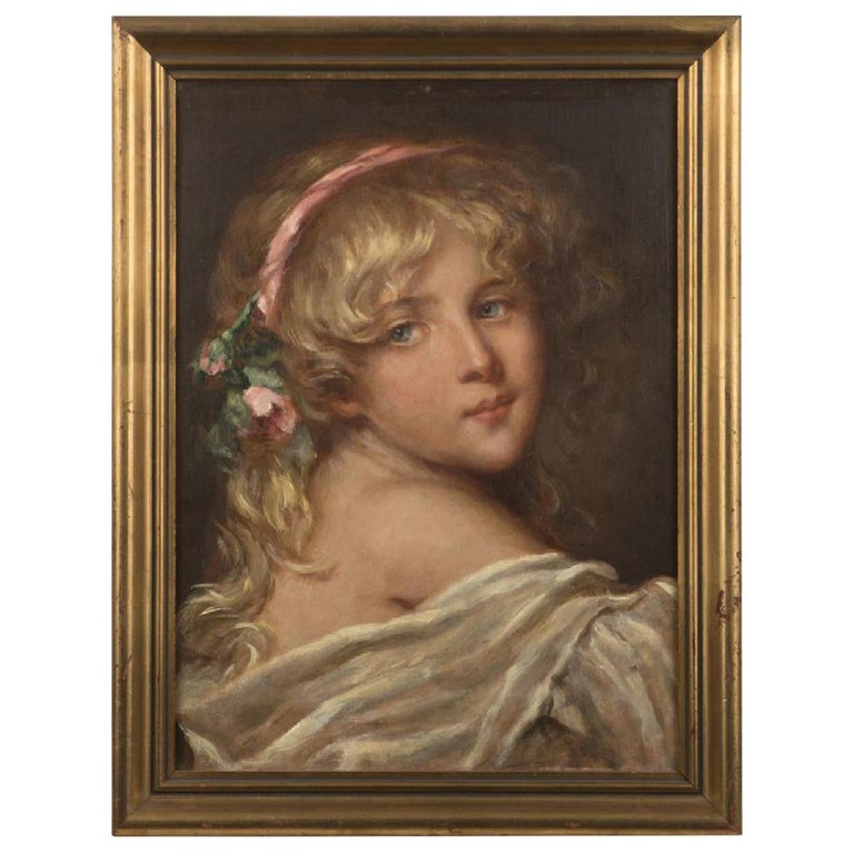 19th Century Swiss Oil on Board Painting of Blonde Girl For Sale