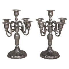 19th Century Swiss Pewter Candelabra, a Pair