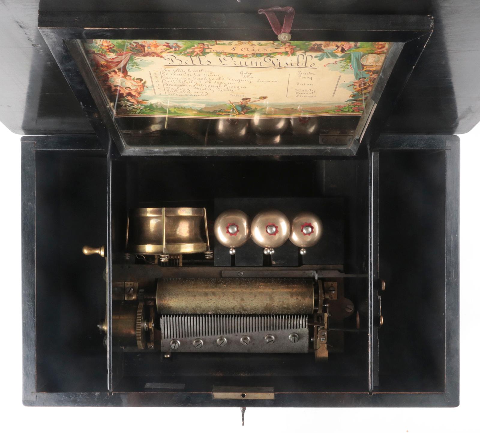 Mahogany 19th Century Swiss Polyphone Cylinder Music Box Drums