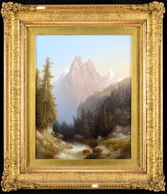 Schreckhorn Mountain - 19th Century Antique Switzerland Alps Landscape Painting