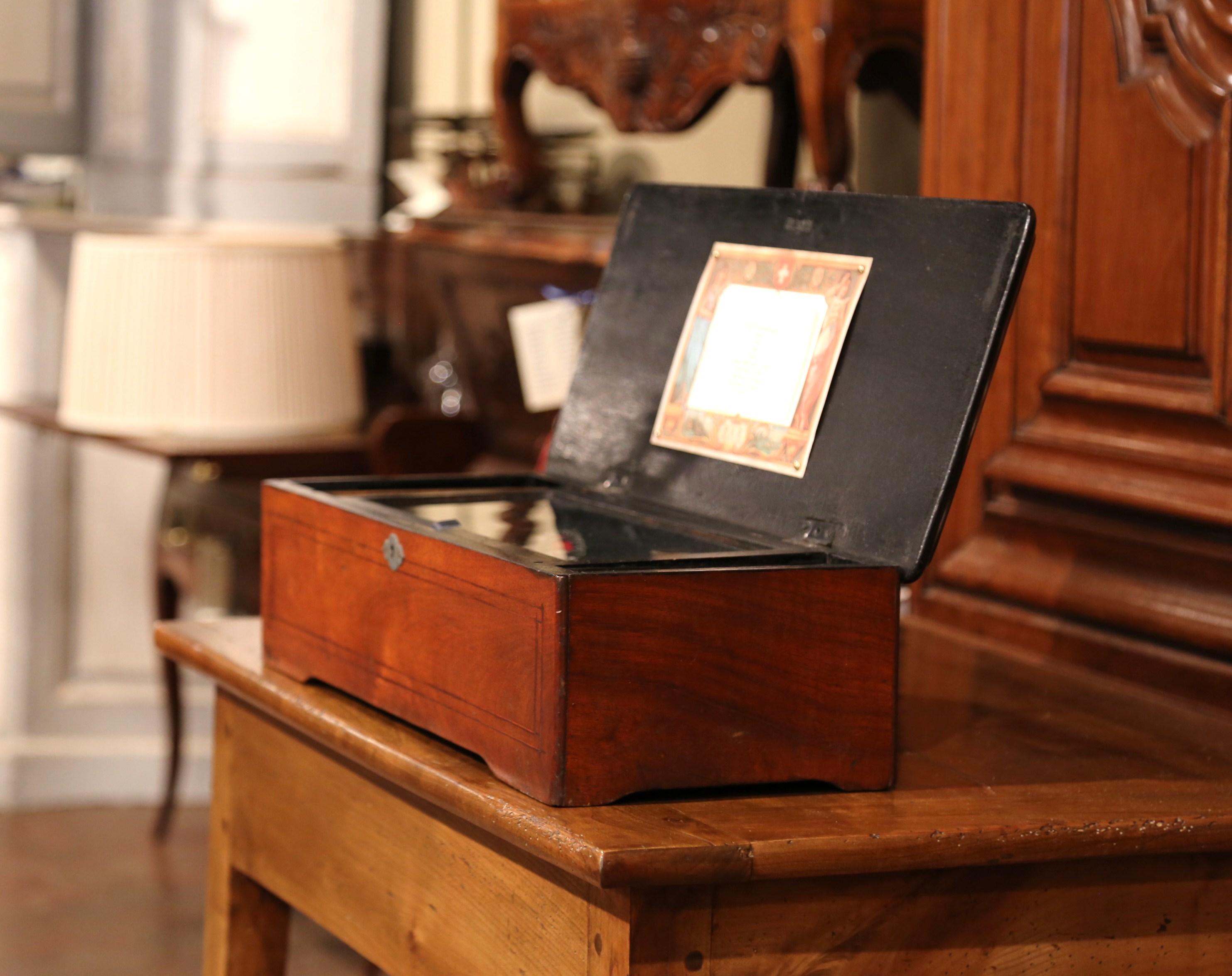 19th Century Swiss Wood Inlaid and Ebonized Cylinder Music Box with Ten Songs 5
