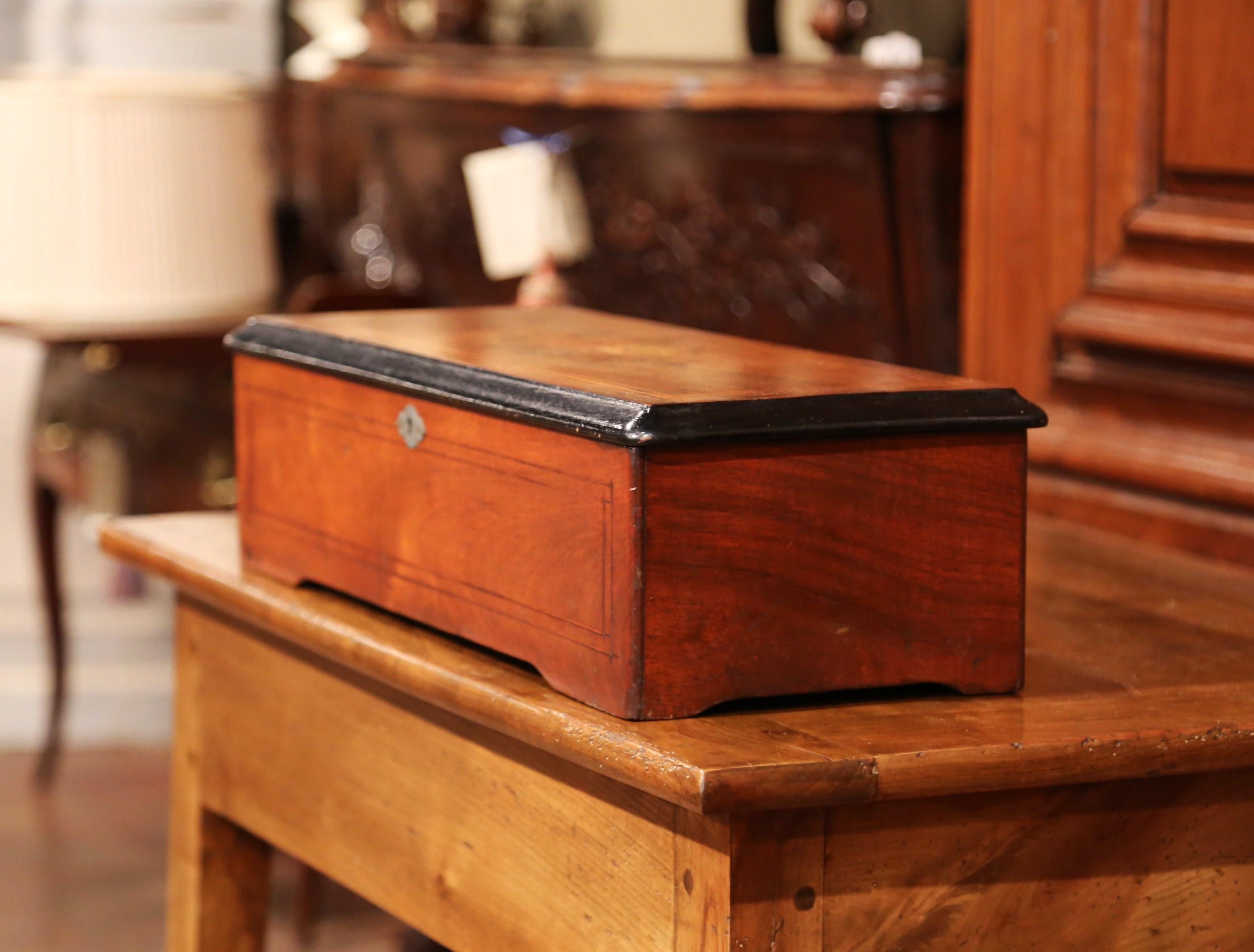 19th Century Swiss Wood Inlaid and Ebonized Cylinder Music Box with Ten Songs 1