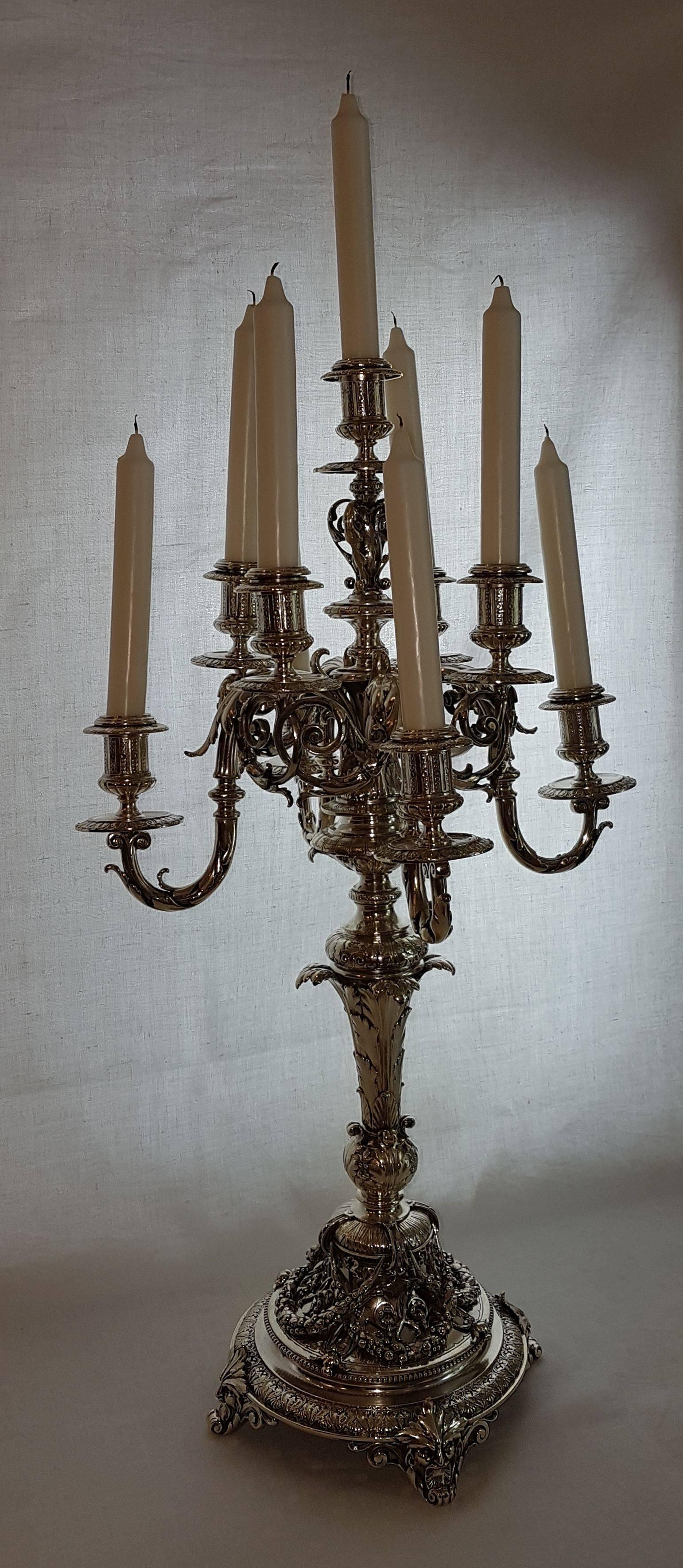 19th Century Sy & Wagner Nine Lights 800 Silver Candelabra For Sale 6