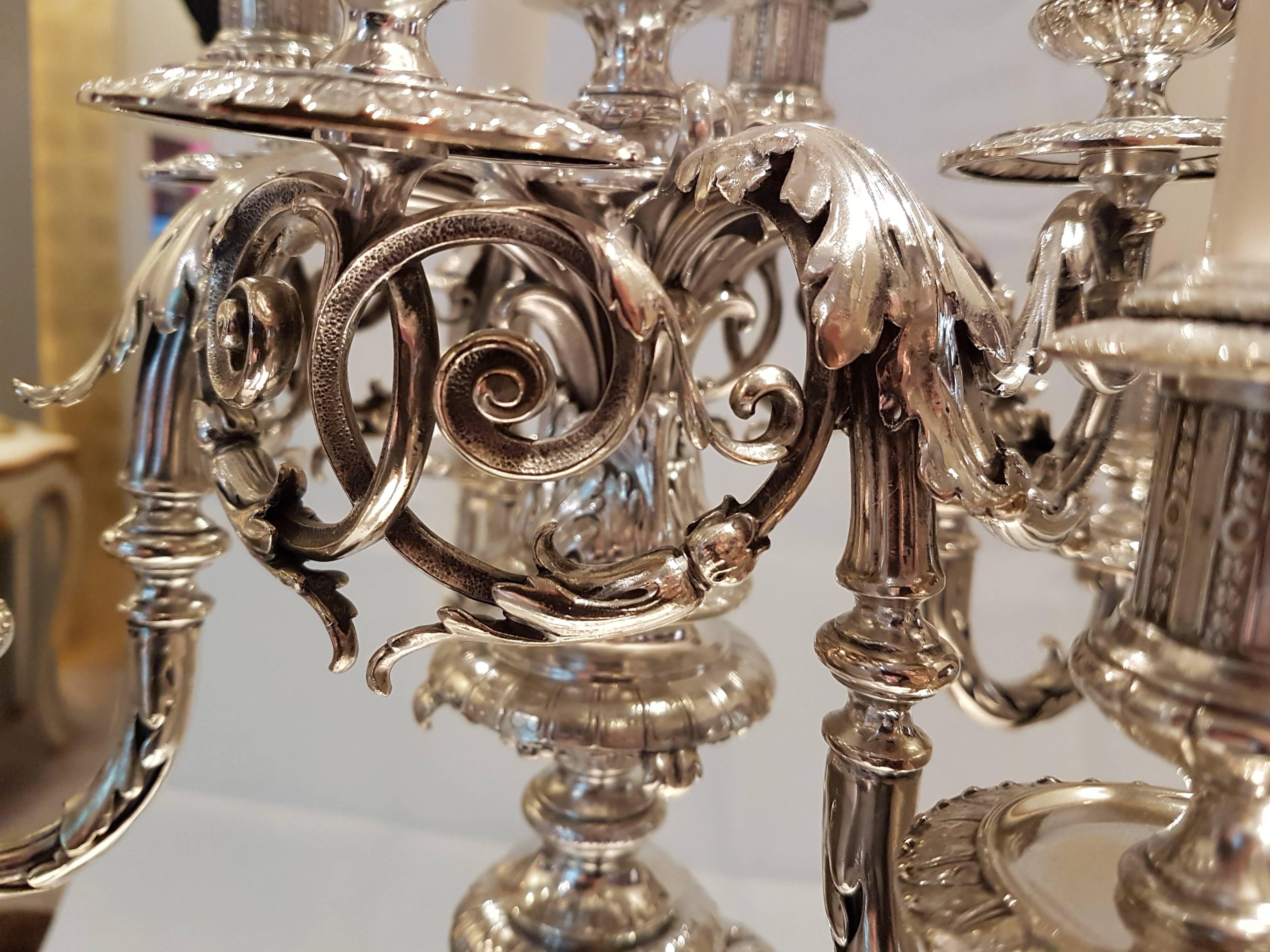19th Century Sy & Wagner Nine Lights 800 Silver Candelabra In Excellent Condition For Sale In 10629, DE