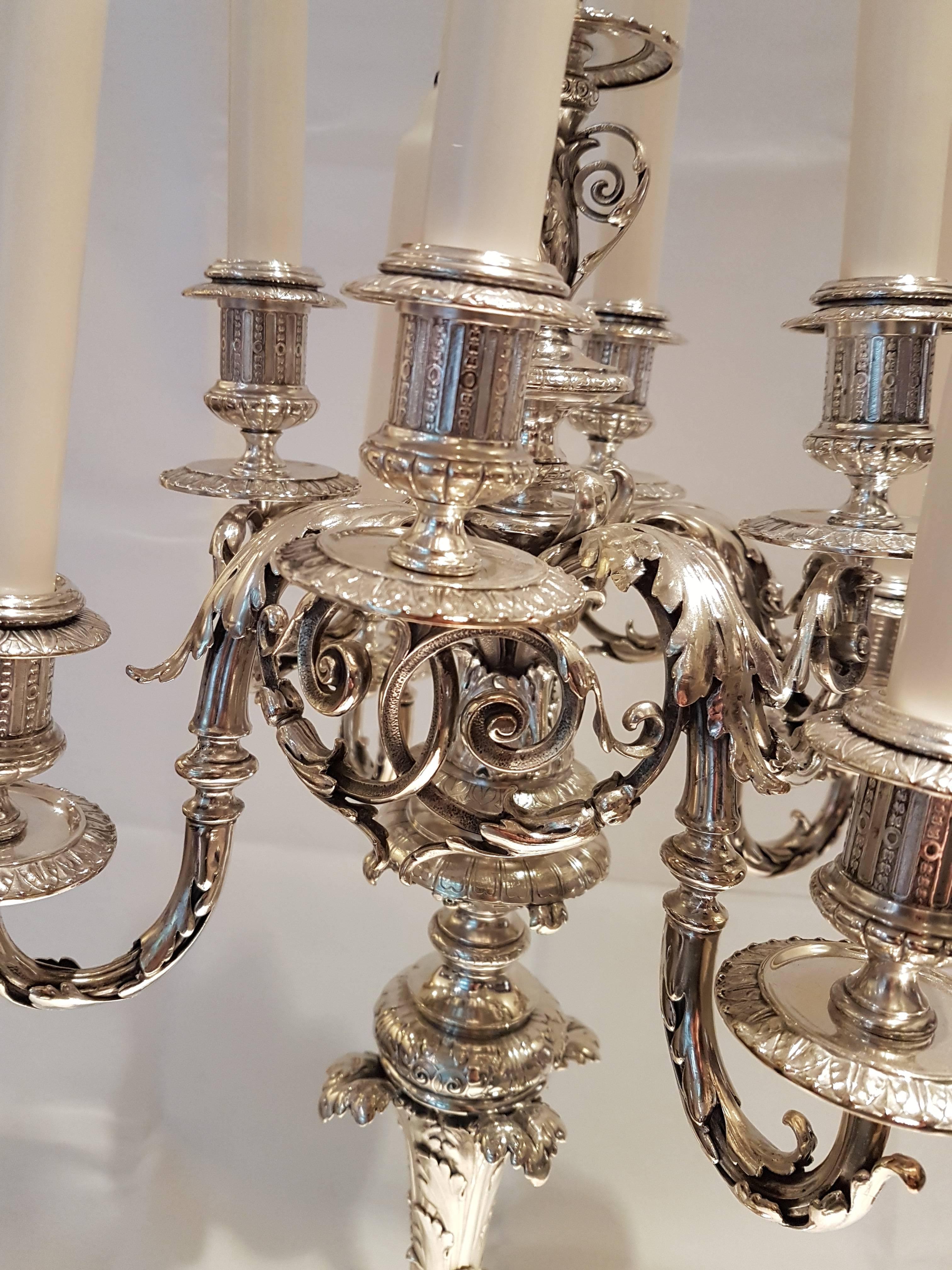 19th Century Sy & Wagner Nine Lights 800 Silver Candelabra For Sale 4