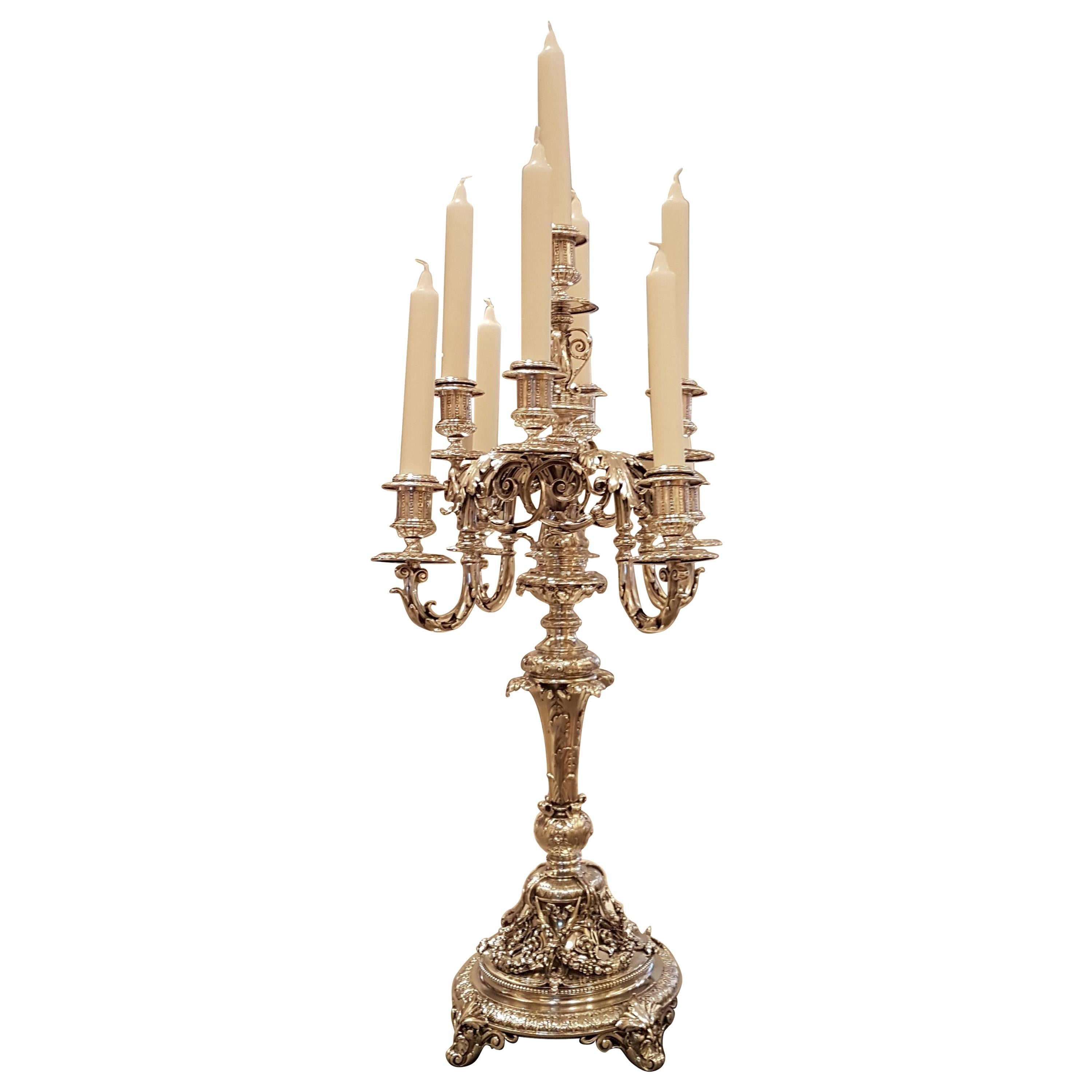 19th Century Sy & Wagner Nine Lights 800 Silver Candelabra For Sale