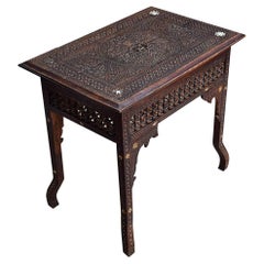 19th Century Syrian Carved Fruitwood Table