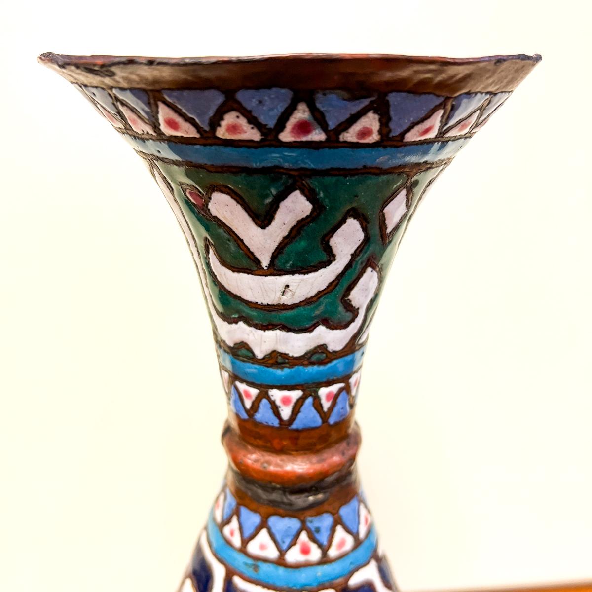 Syrisches Damaszener-Kupfer und polychrome Emaille Judaica-Vase aus dem 19. 4