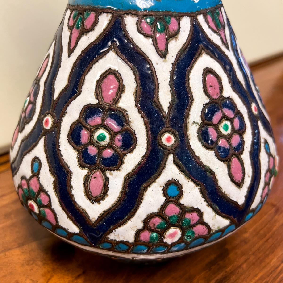 Syrisches Damaszener-Kupfer und polychrome Emaille Judaica-Vase aus dem 19. (19. Jahrhundert)