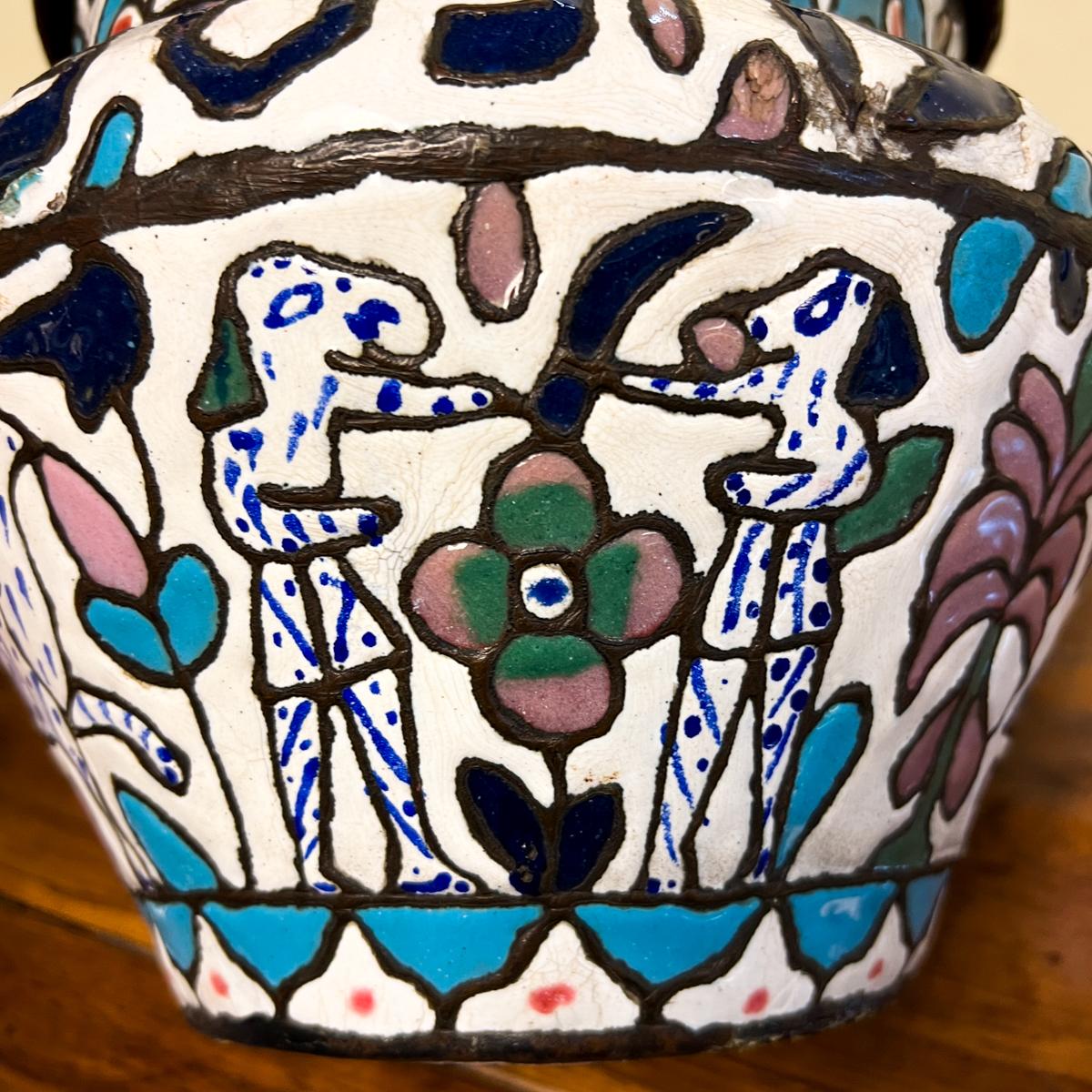 Syrisches Damaszener-Kupfer und polychromes Emaille-Repoussé Judaica-Vase des 19. im Angebot 2