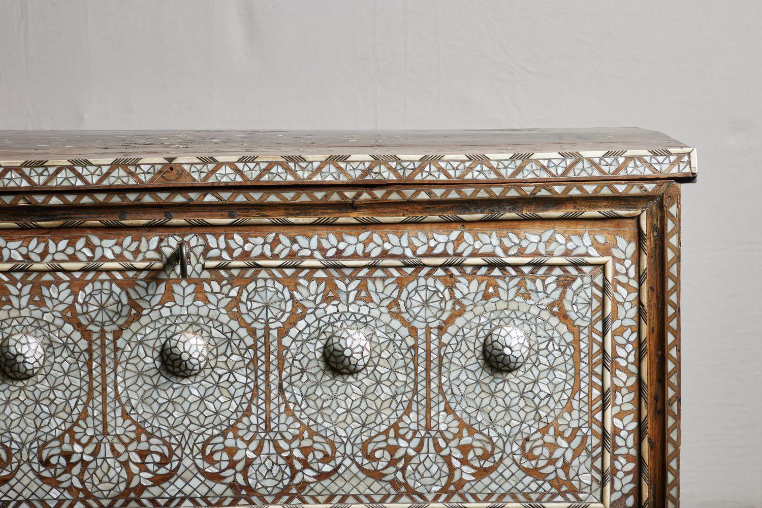 19th Century Syrian Inlaid Wedding Chest In Good Condition In Pasadena, CA