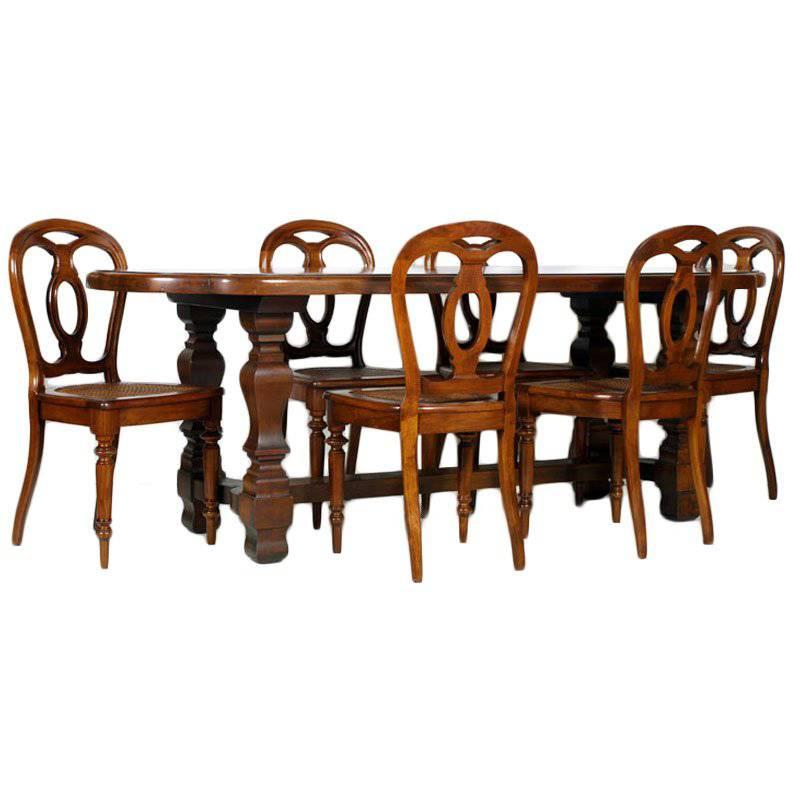 19th Century Table & Chairs Renaissance Baroque Style Solid Walnut Restored For Sale