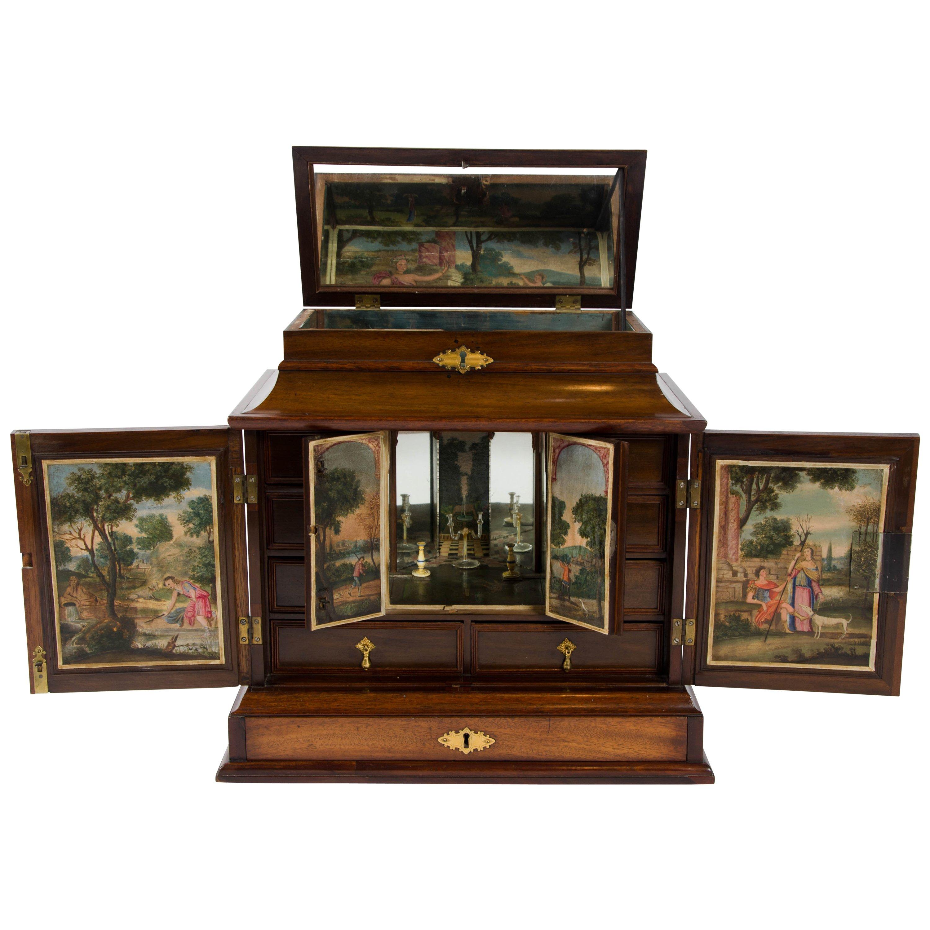 19th Century Table Cabinet with Early Oil Paintings