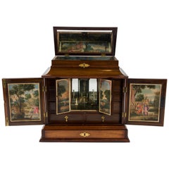 Antique 19th Century Table Cabinet with Early Oil Paintings