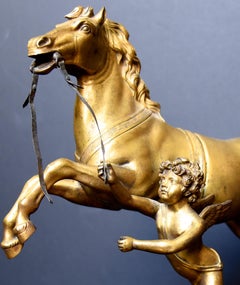 19th Century Table Clock Gilded Burnished Bronze Charles X Enamel Dial, 1830s