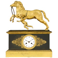 19th Century Table Clock Gilded Burnished Bronze Charles X Enamel Dial, 1830s