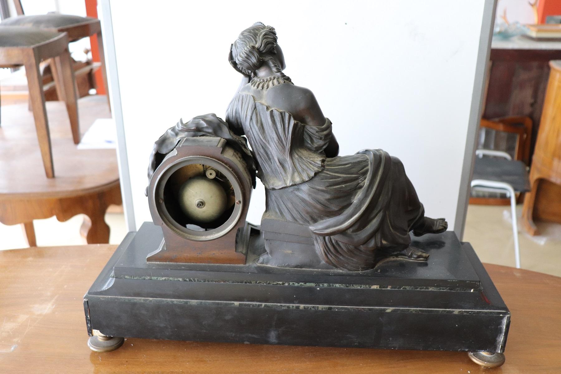 19th Century Table Clock in Black Marble and Bronze 7