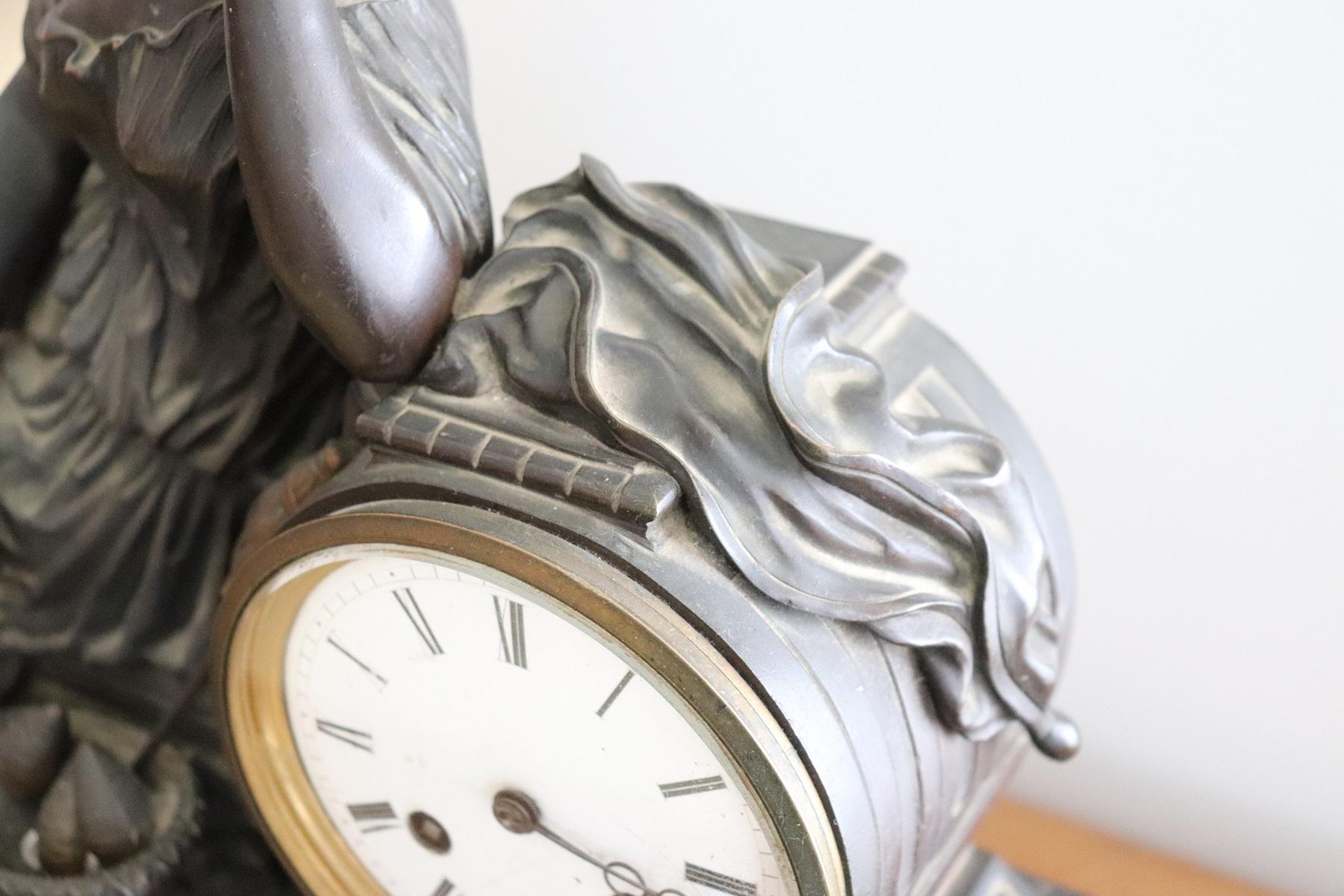 19th Century Table Clock in Black Marble and Bronze 2