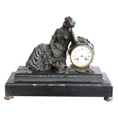 Antique 19th Century Table Clock in Black Marble and Bronze