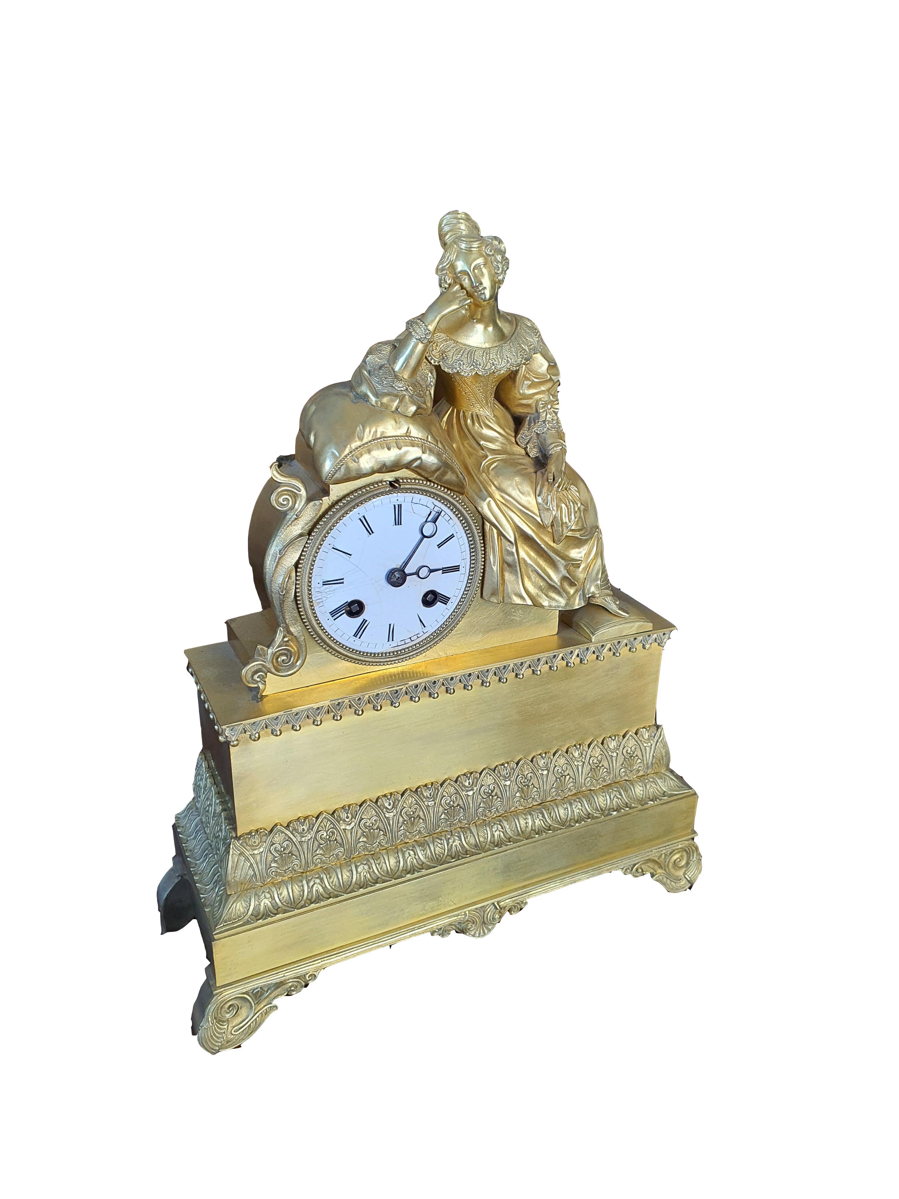 Napoleon III 19th Century Table Clock in Finely Chiseled and Gilded Bronze For Sale