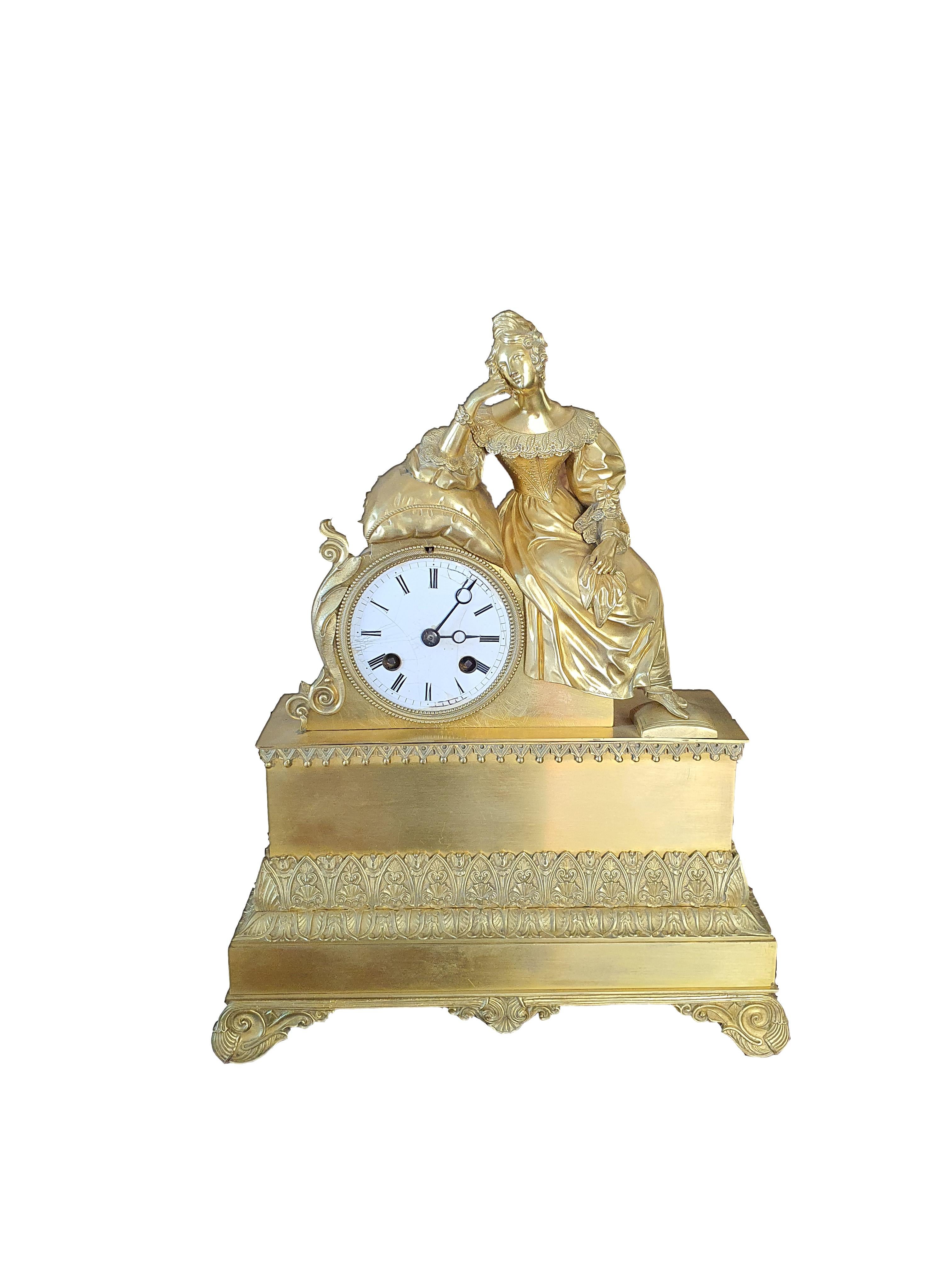 French 19th Century Table Clock in Finely Chiseled and Gilded Bronze For Sale