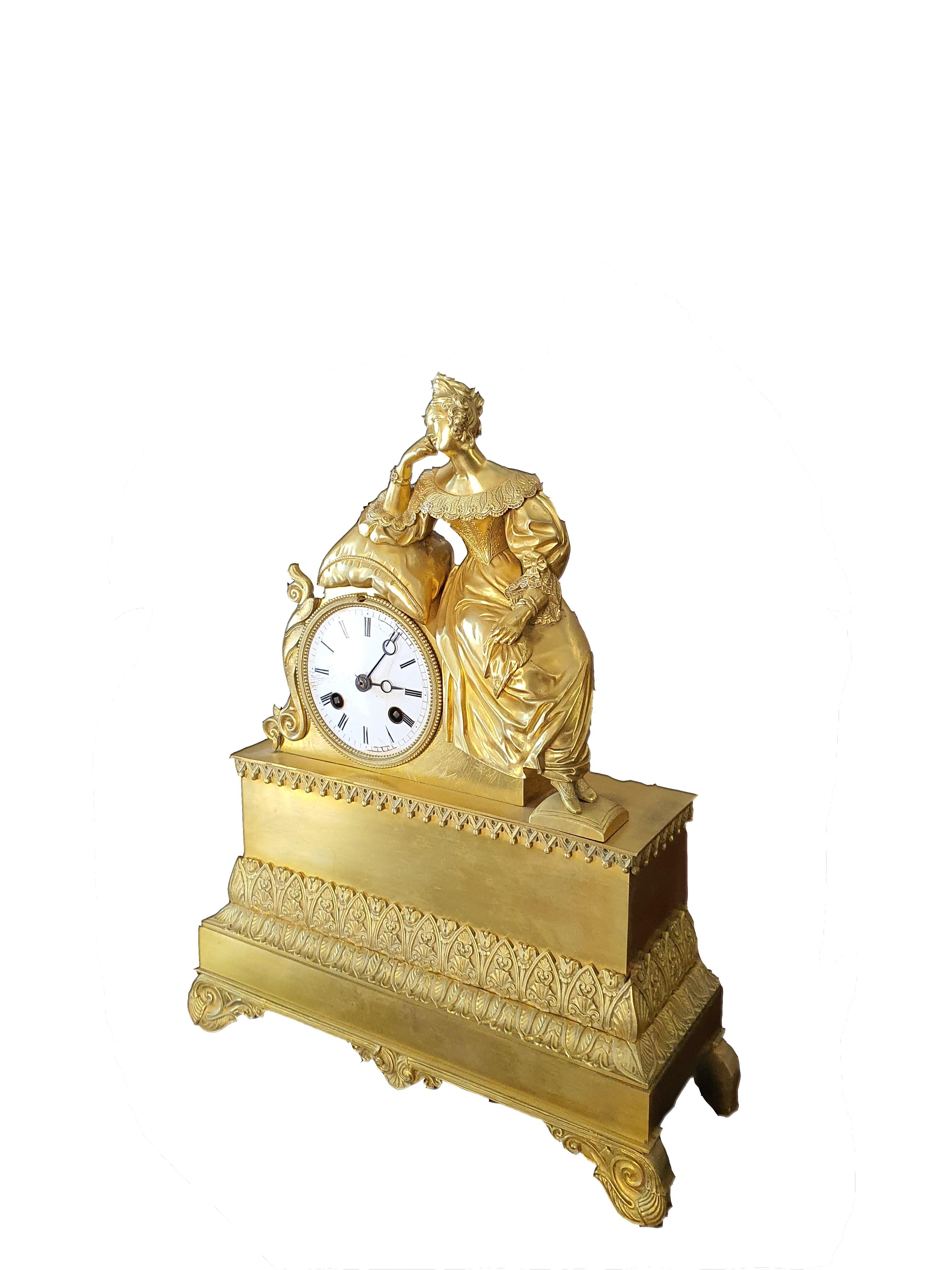 Gilt 19th Century Table Clock in Finely Chiseled and Gilded Bronze For Sale