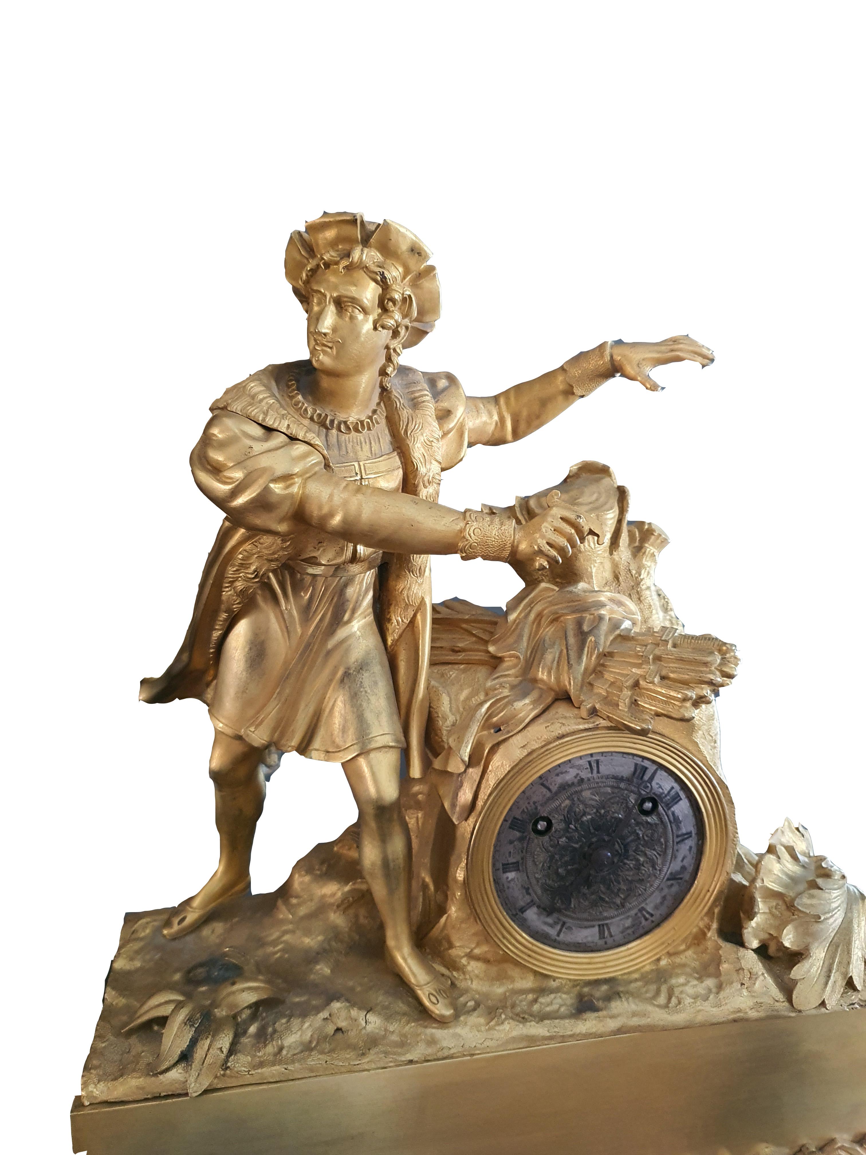 Napoléon III Horloge de table du XIXe siècle en bronze doré finement ciselé en vente