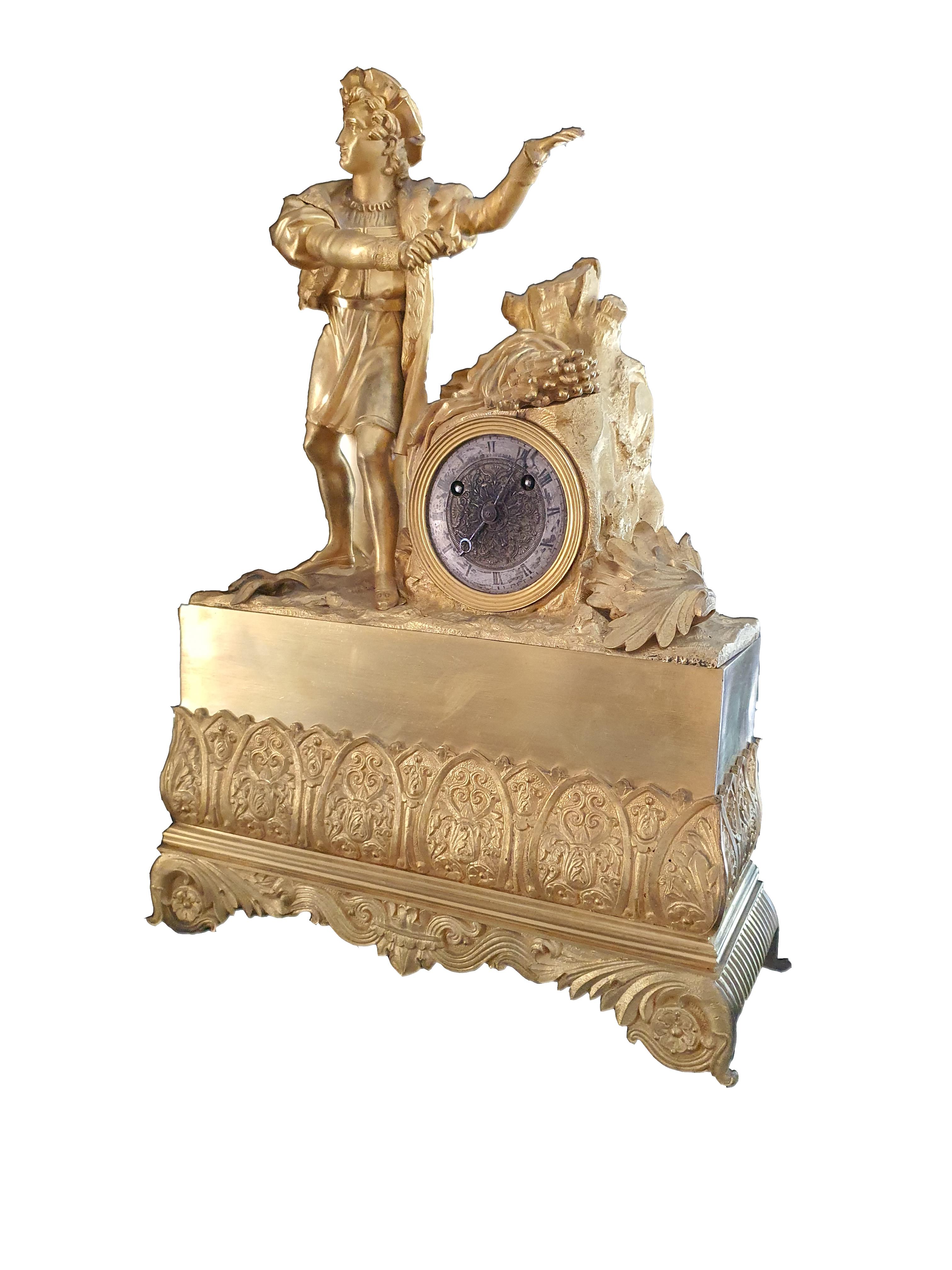 French 19th Century Table Clock in Finely Chiseled Gilt Bronze For Sale