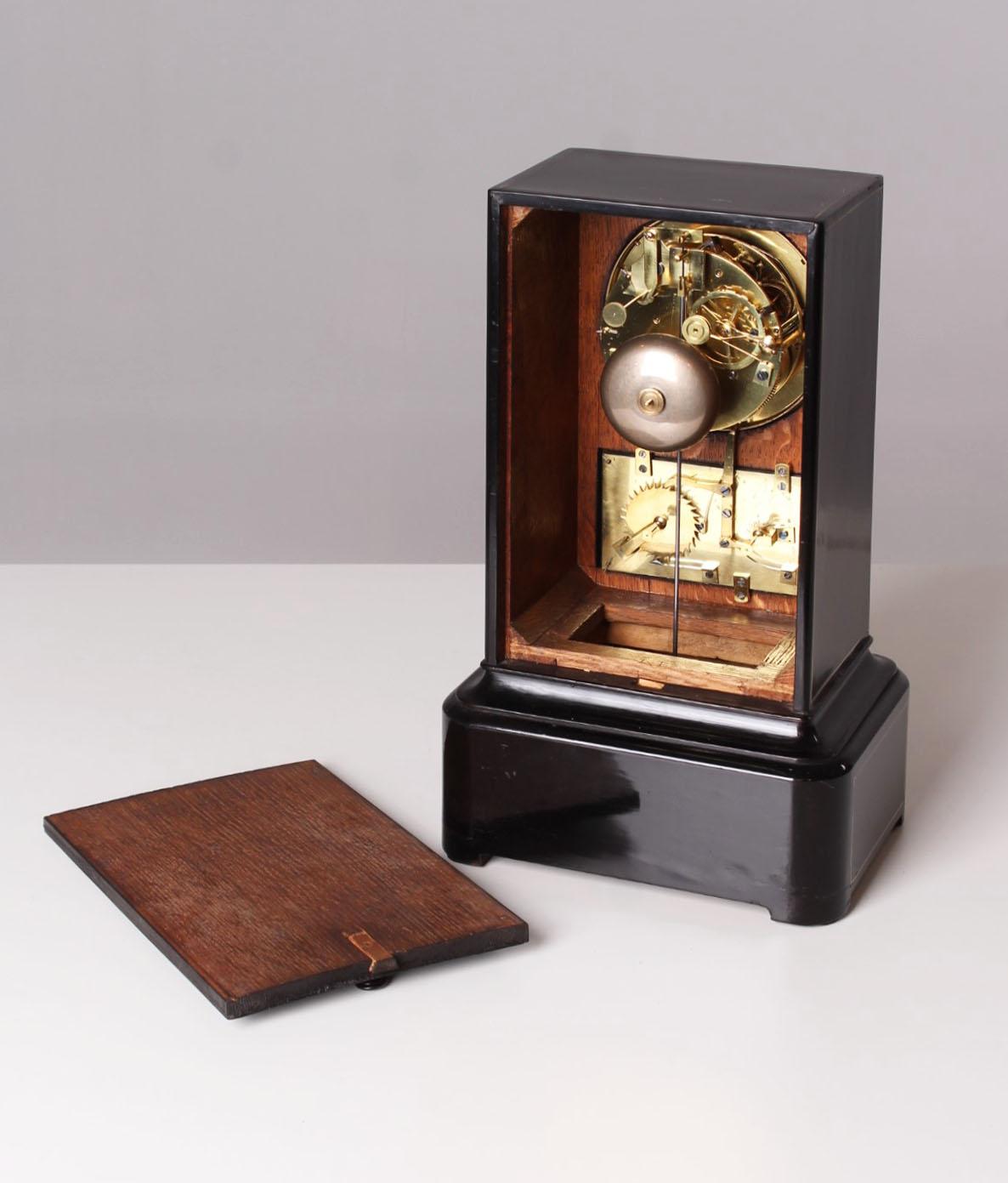 19th Century Table Clock with Calendar, Ebonized Wood, France, circa 1840-1860 For Sale 3