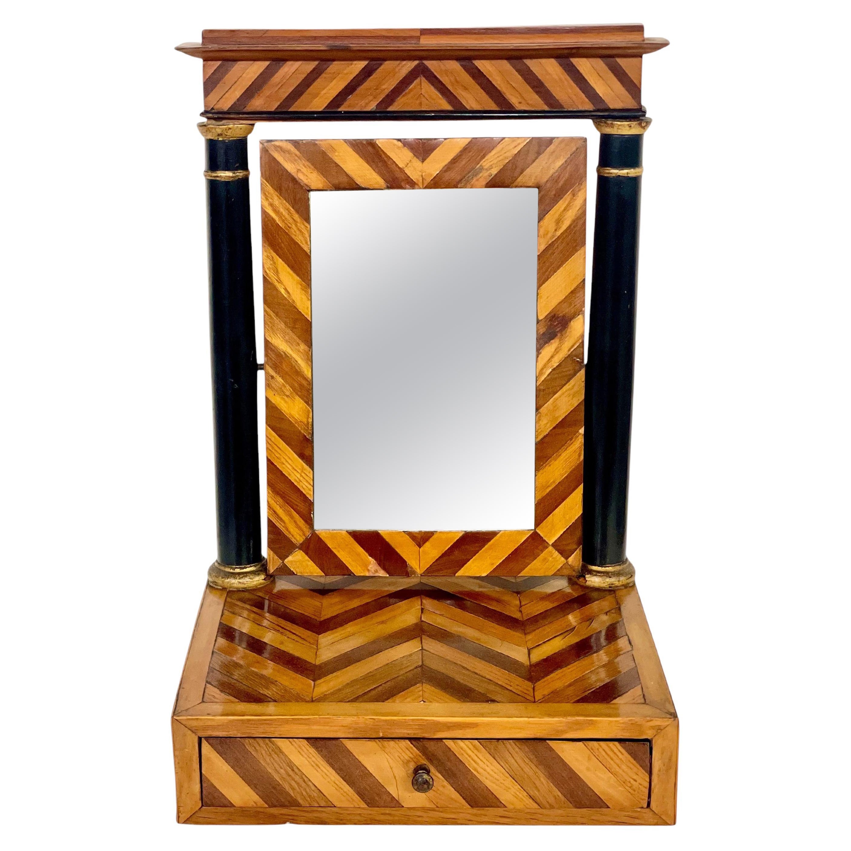 Espejo Psyché de Mesa del Siglo XIX con Cajón y Cristal Basculante