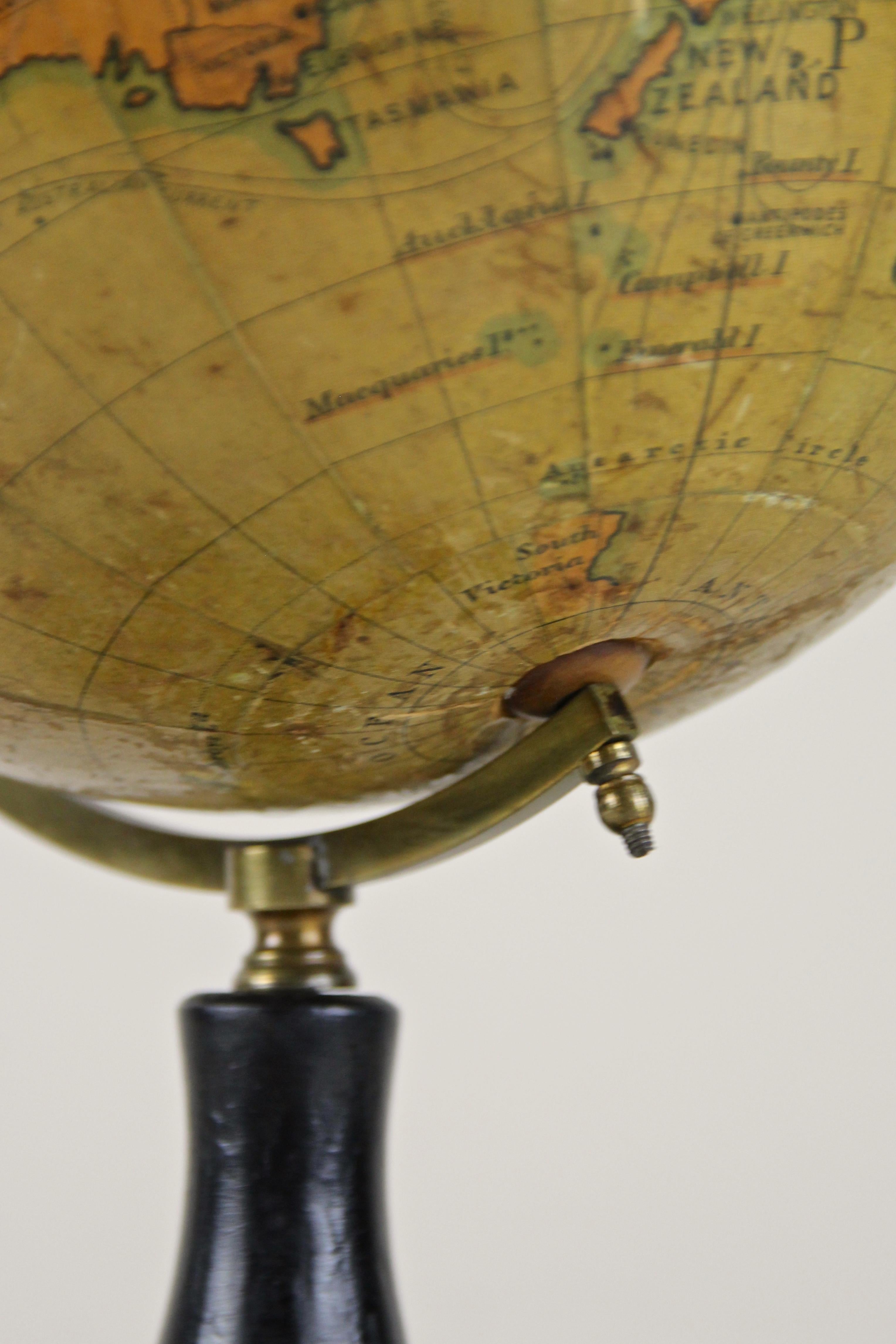 Brass 19th Century Table Top Globe by George Philip & Son, London, circa 1890