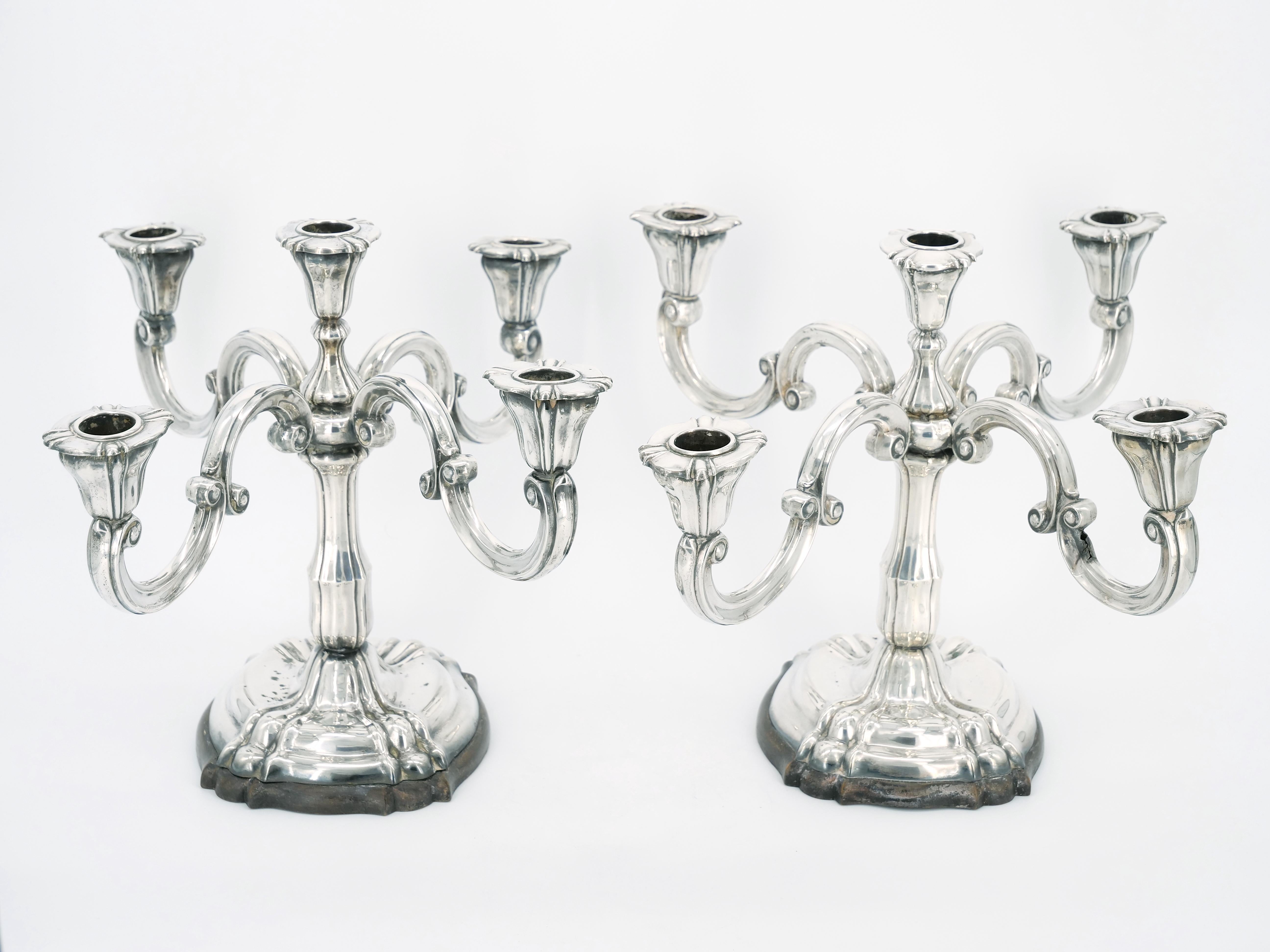 19th Century Tableware Sterling Silver Five Arm Candelabra / Wood Base For Sale 10