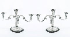 19th Century Tableware Sterling Silver Five Arm Candelabra / Wood Base