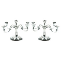 19th Century Tableware Sterling Silver Five Arm Candelabra / Wood Base