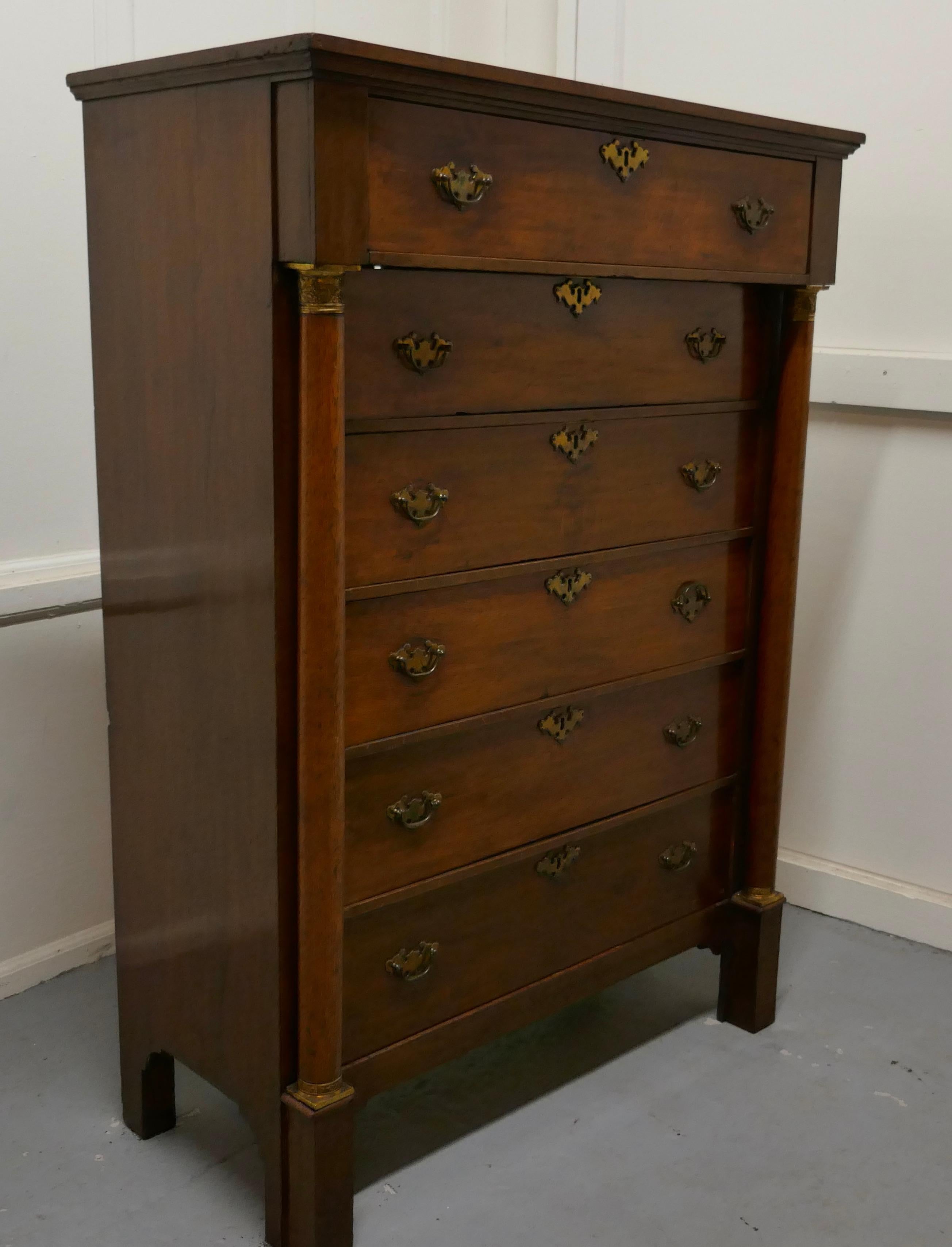 Victorian 19th Century Tall 6 Drawer Oak Chest of Drawers