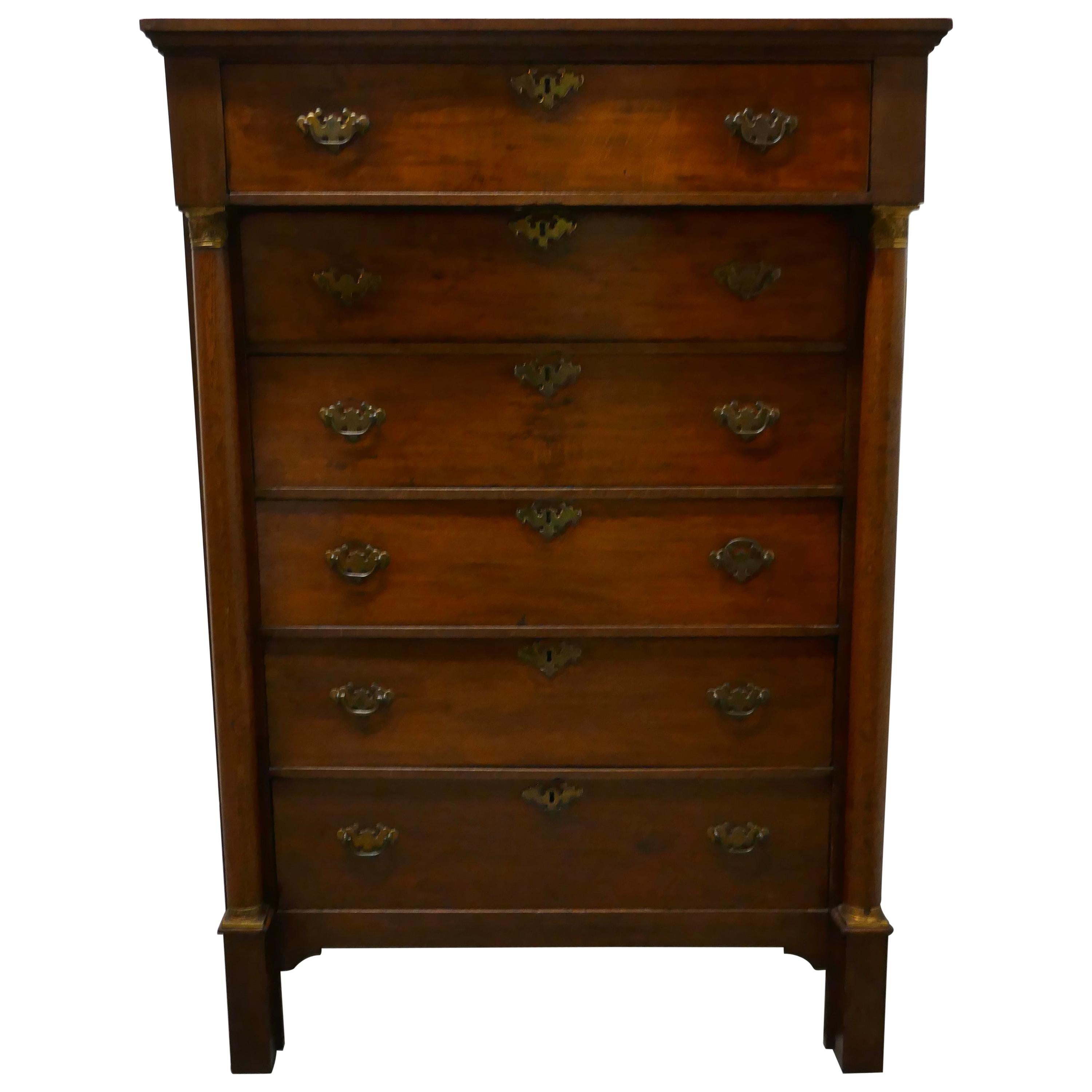 19th Century Tall 6 Drawer Oak Chest of Drawers