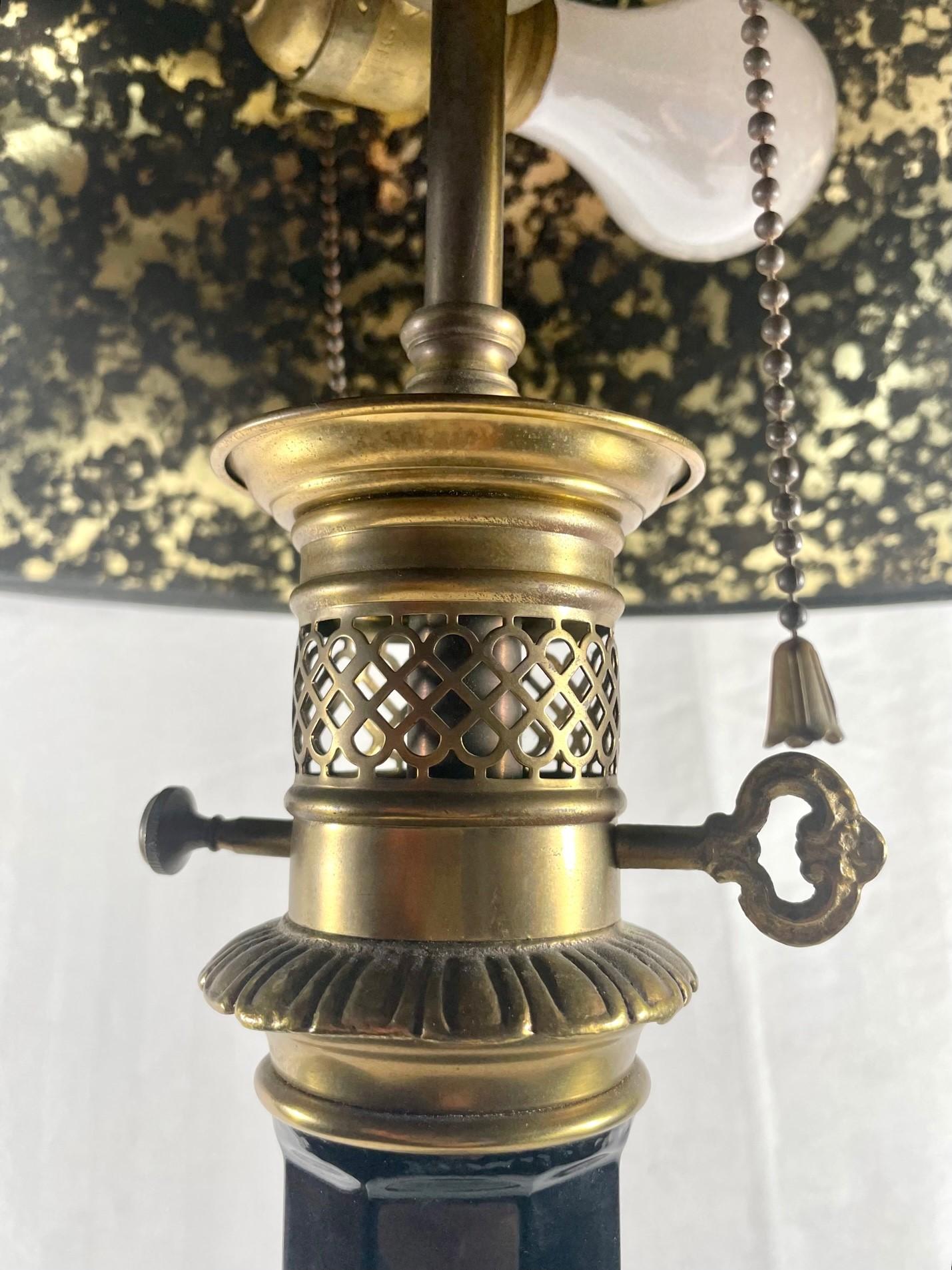 English 19th Century Tall Black Glass Table Lamp