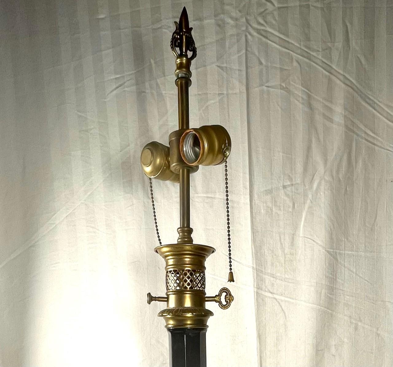 19th Century Tall Black Glass Table Lamp In Good Condition In Vero Beach, FL