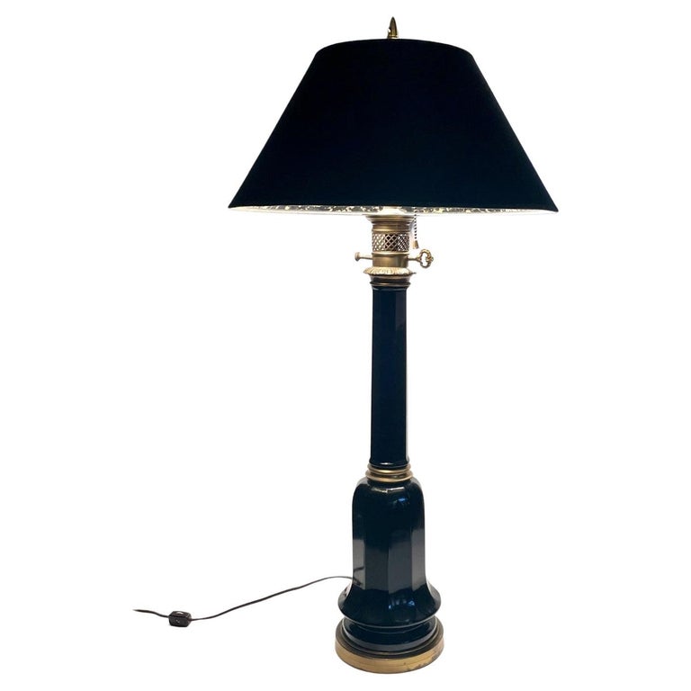 19th Century Tall Black Glass Table Lamp For Sale at 1stDibs