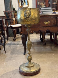 19th Century Tall Brass Planter With Lion’s Head Handles