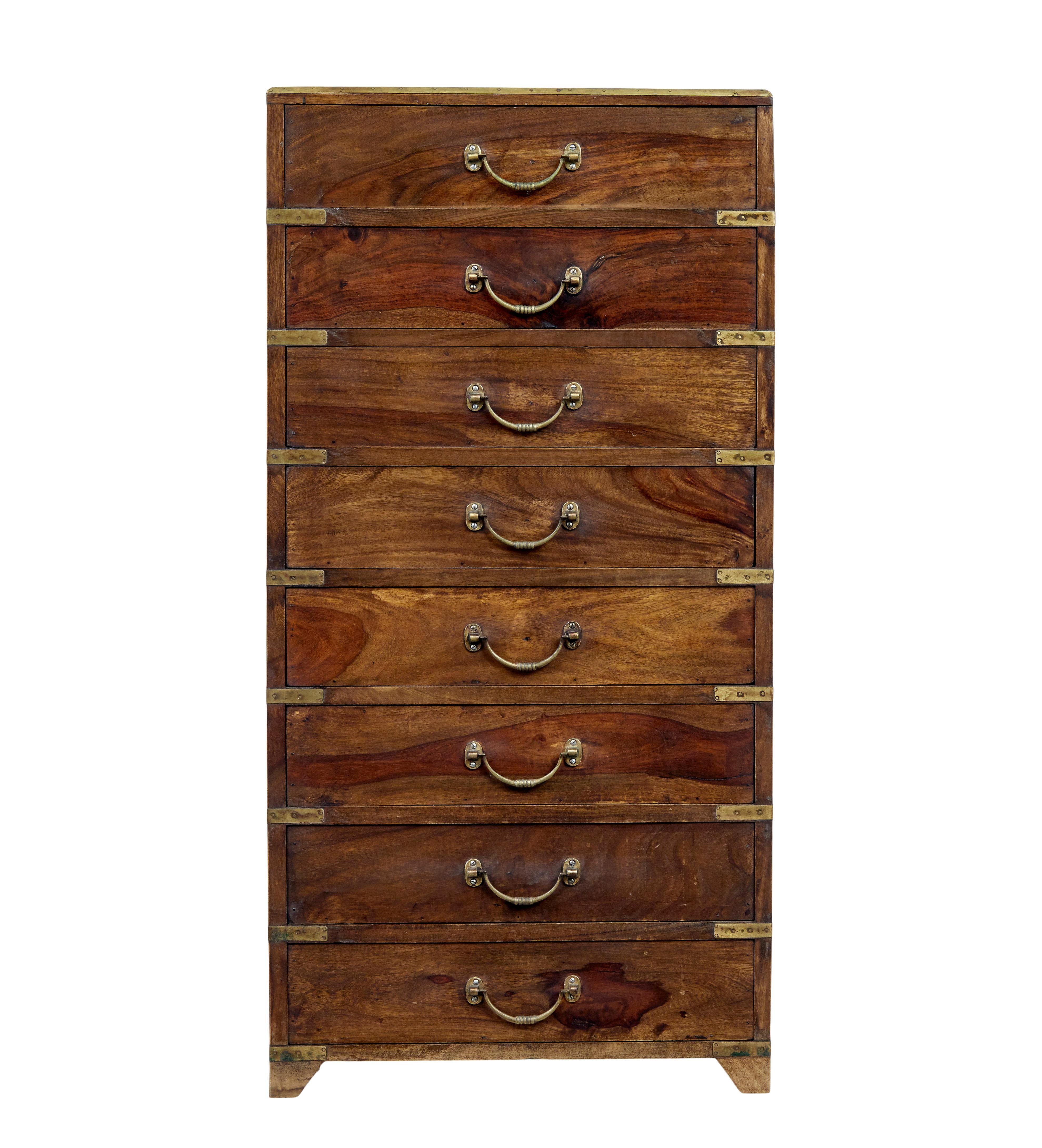 19th Century tall campaign chest of drawers In Good Condition For Sale In Debenham, Suffolk