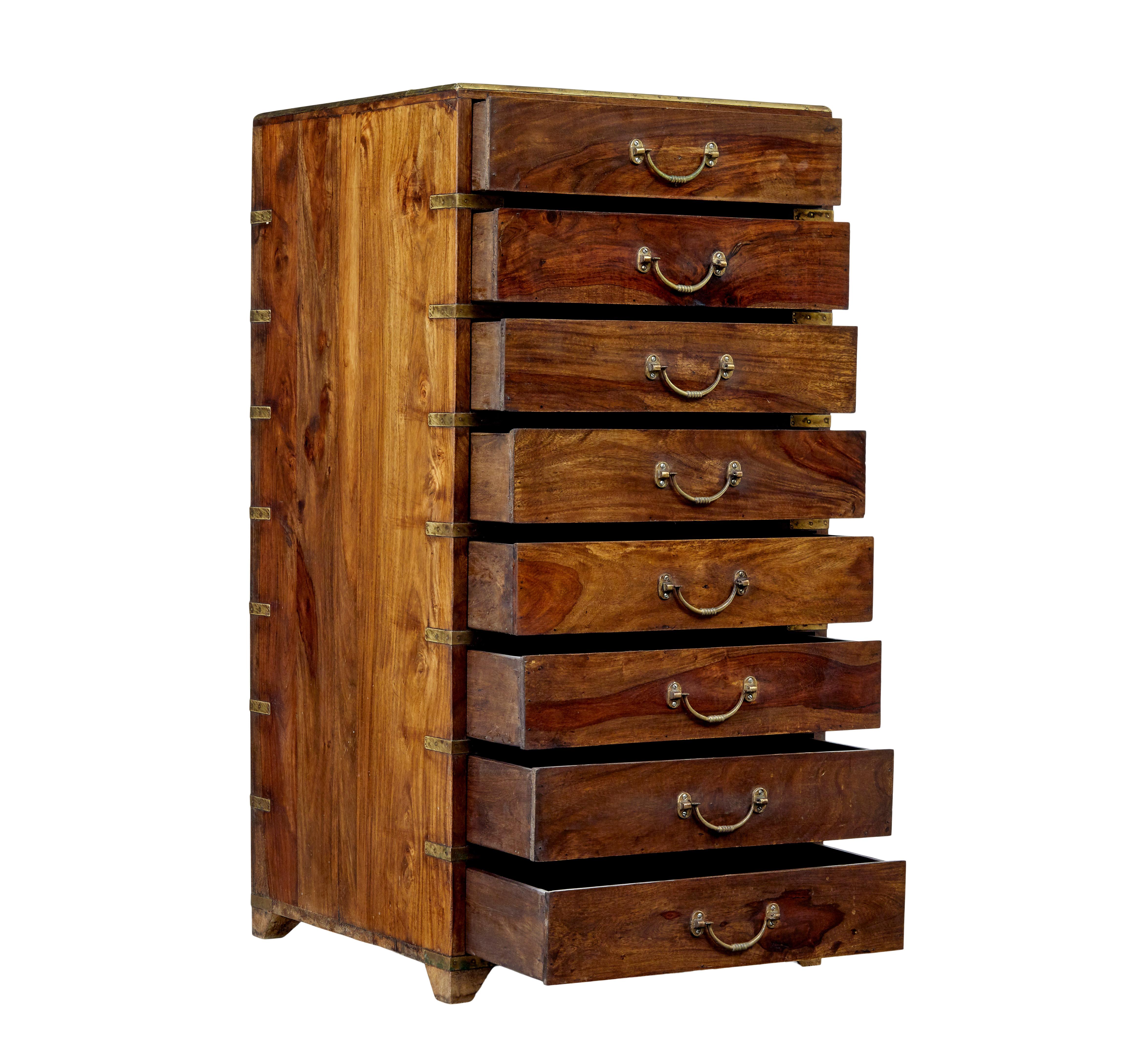 Brass 19th Century tall campaign chest of drawers For Sale