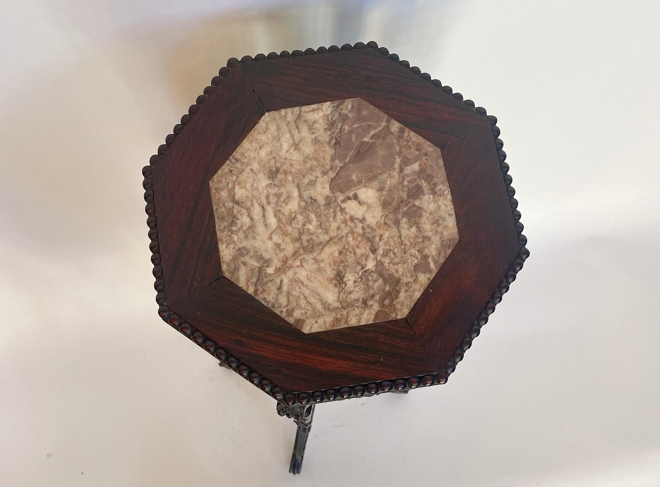 19th Century Tall Chinese Caved Hardwood Flower Stand Marble Top Insert For Sale 5